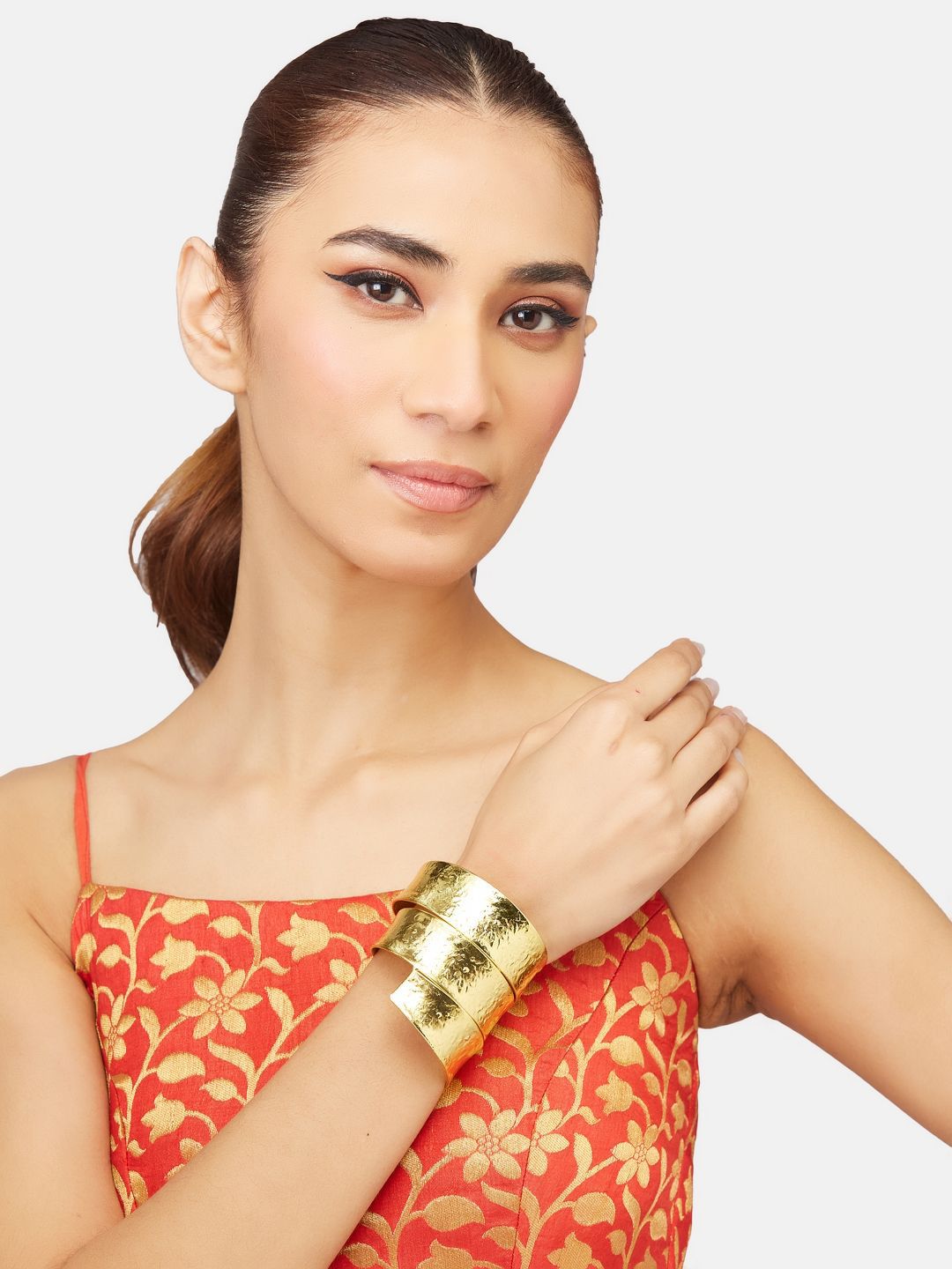 ATIBELLE Women 3 Brass Gold-Plated Cuff Bracelet