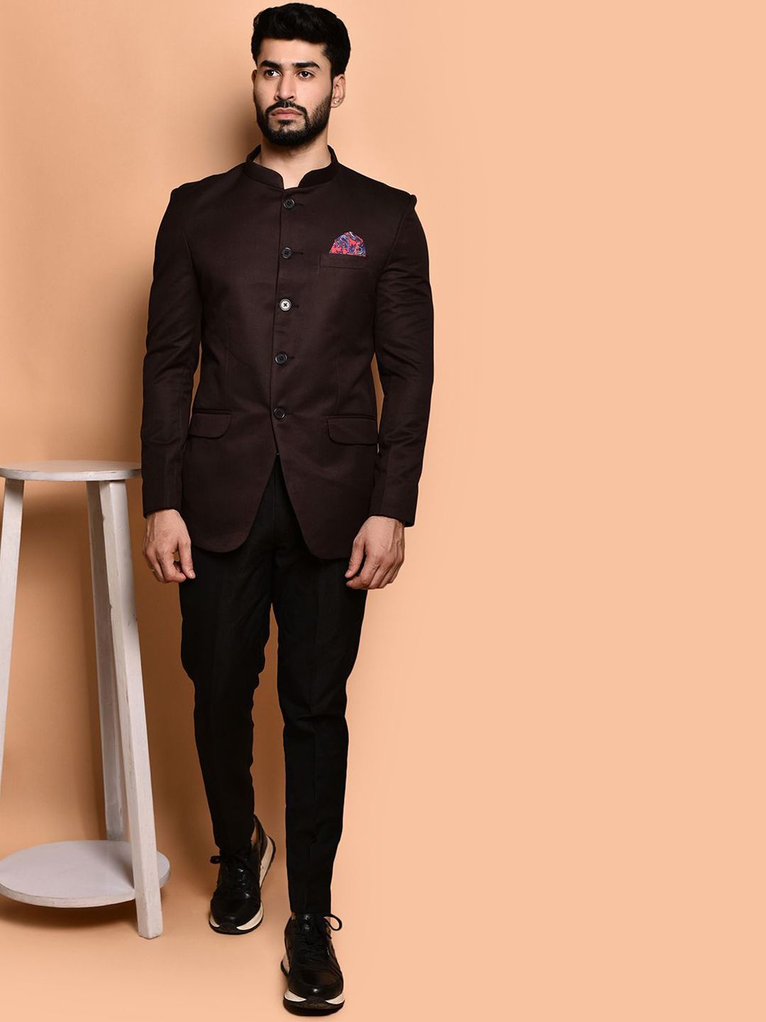 Men's Mandarin Collar Printed Multi Blazer