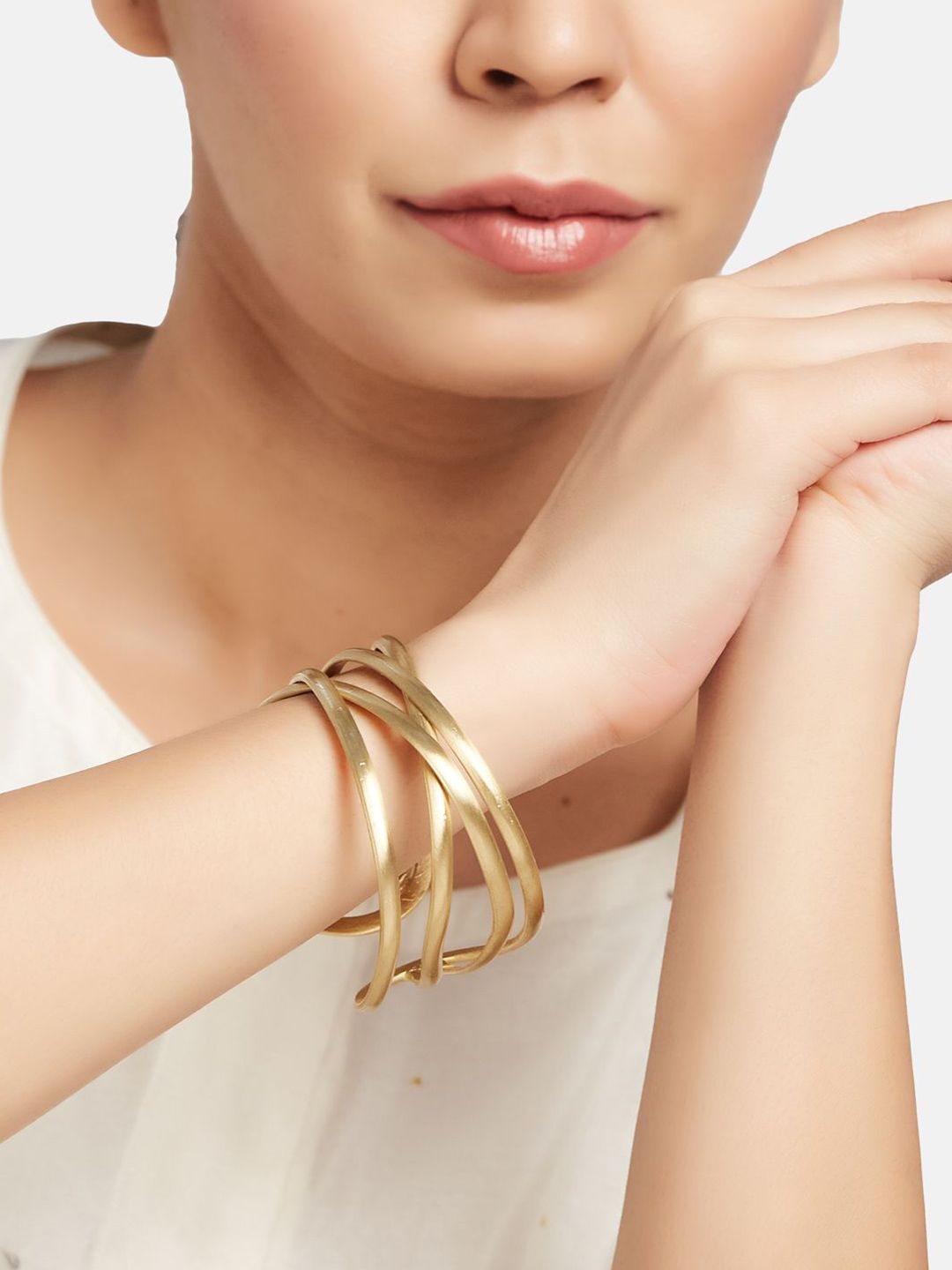 ATIBELLE Women 2 Brass Gold-Plated Cuff Bracelet