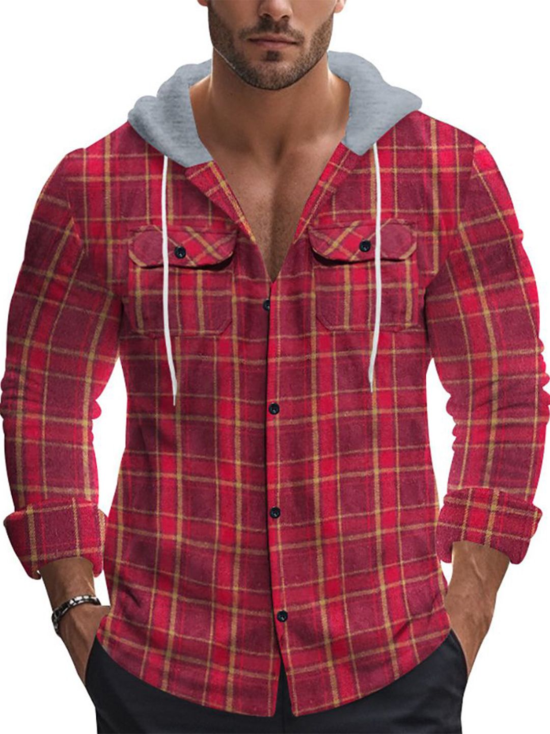 StyleCast x Revolte Men Checked Hooded Sweatshirt-picture-26