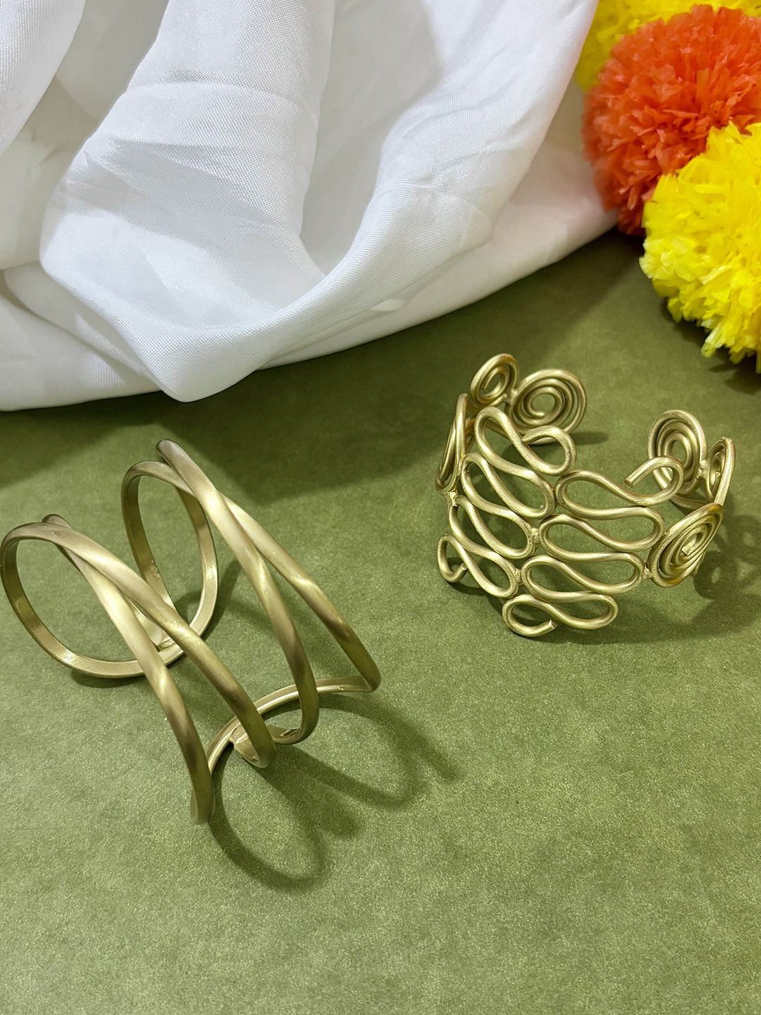 ATIBELLE Women 2 Brass Gold-Plated Cuff Bracelet
