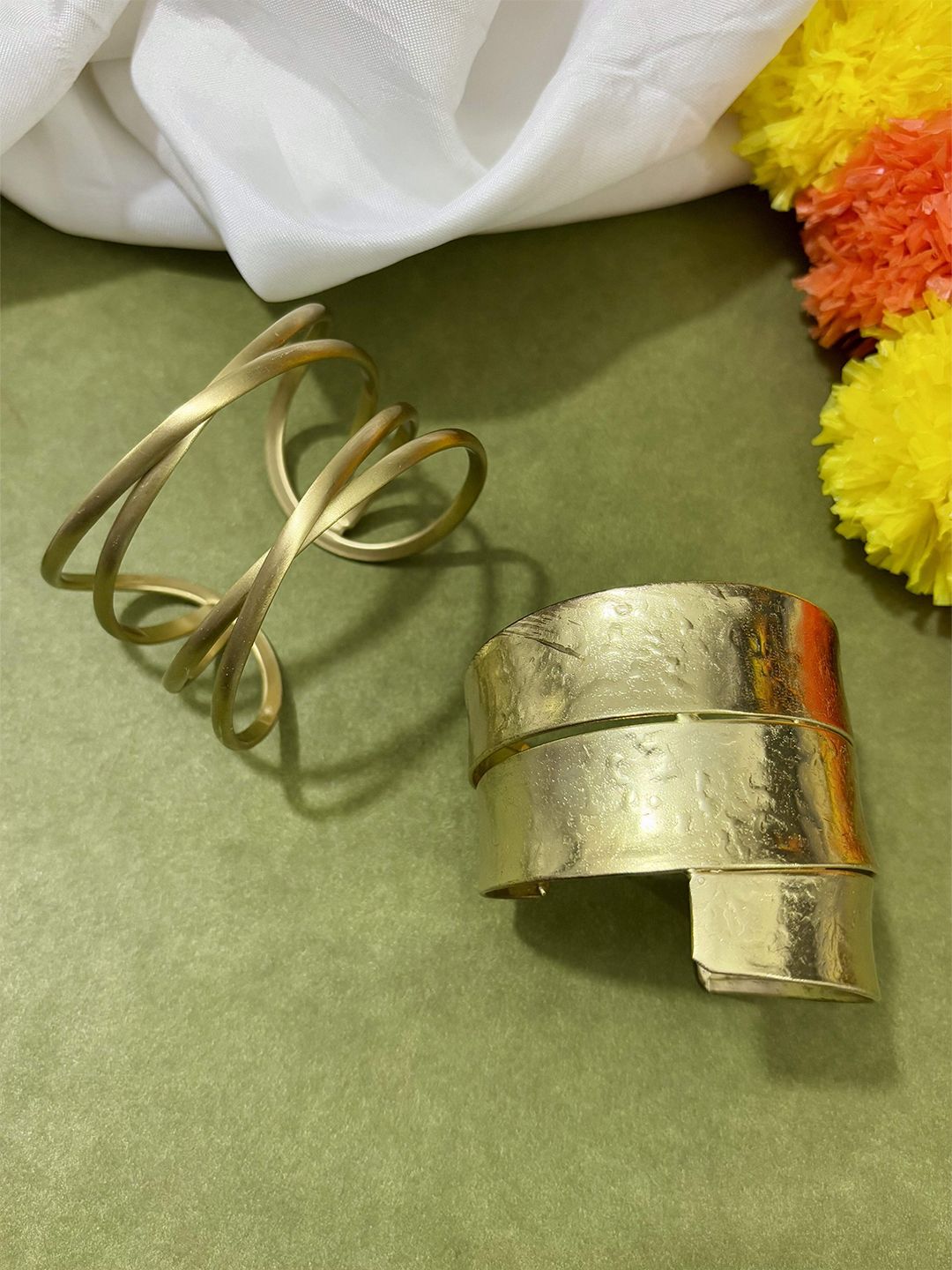 ATIBELLE Women 2 Brass Gold-Plated Cuff Bracelet