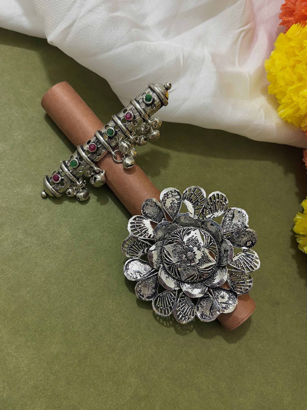 ATIBELLE Set of 3 German Silver Plated Stone Studded Rings