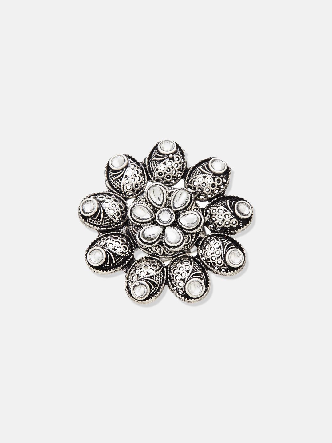 ATIBELLE  Set of 3 German Silver Plated Stone studded Ring