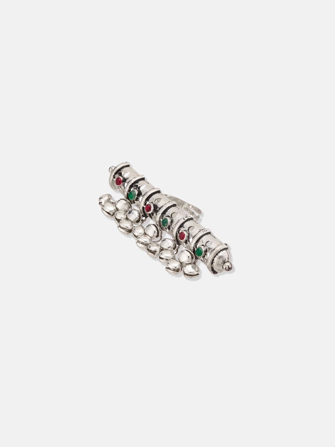 ATIBELLE Set Of 3 Silver-Plated Stone-Studded Adjustable Finger Ring