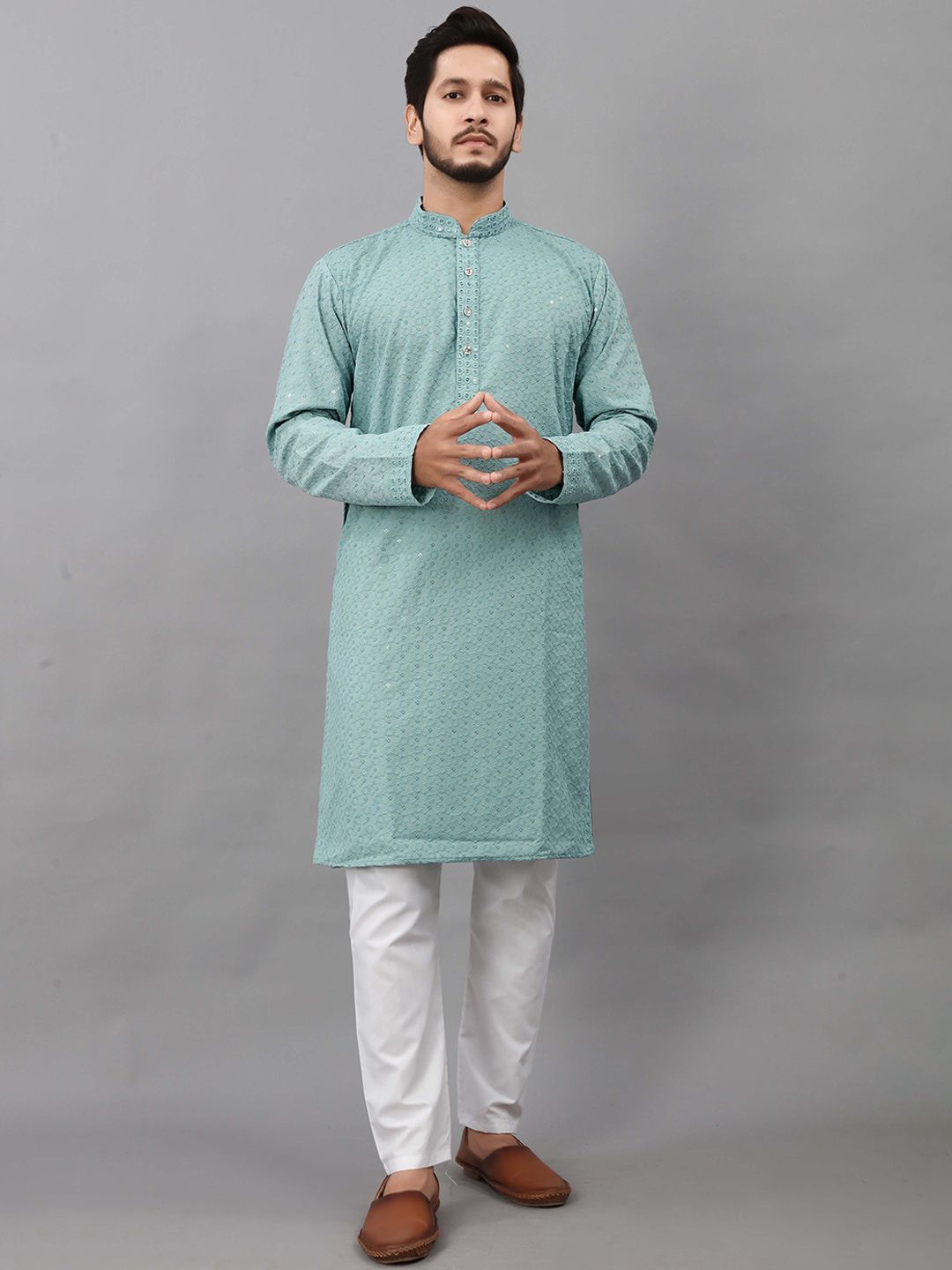 ALMORA Men Ethnic Motifs Embroidered Mirror Work Kurta-picture-28
