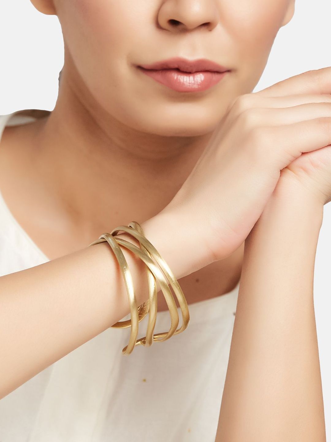 ATIBELLE Women 2 Brass Gold-Plated Cuff Bracelet