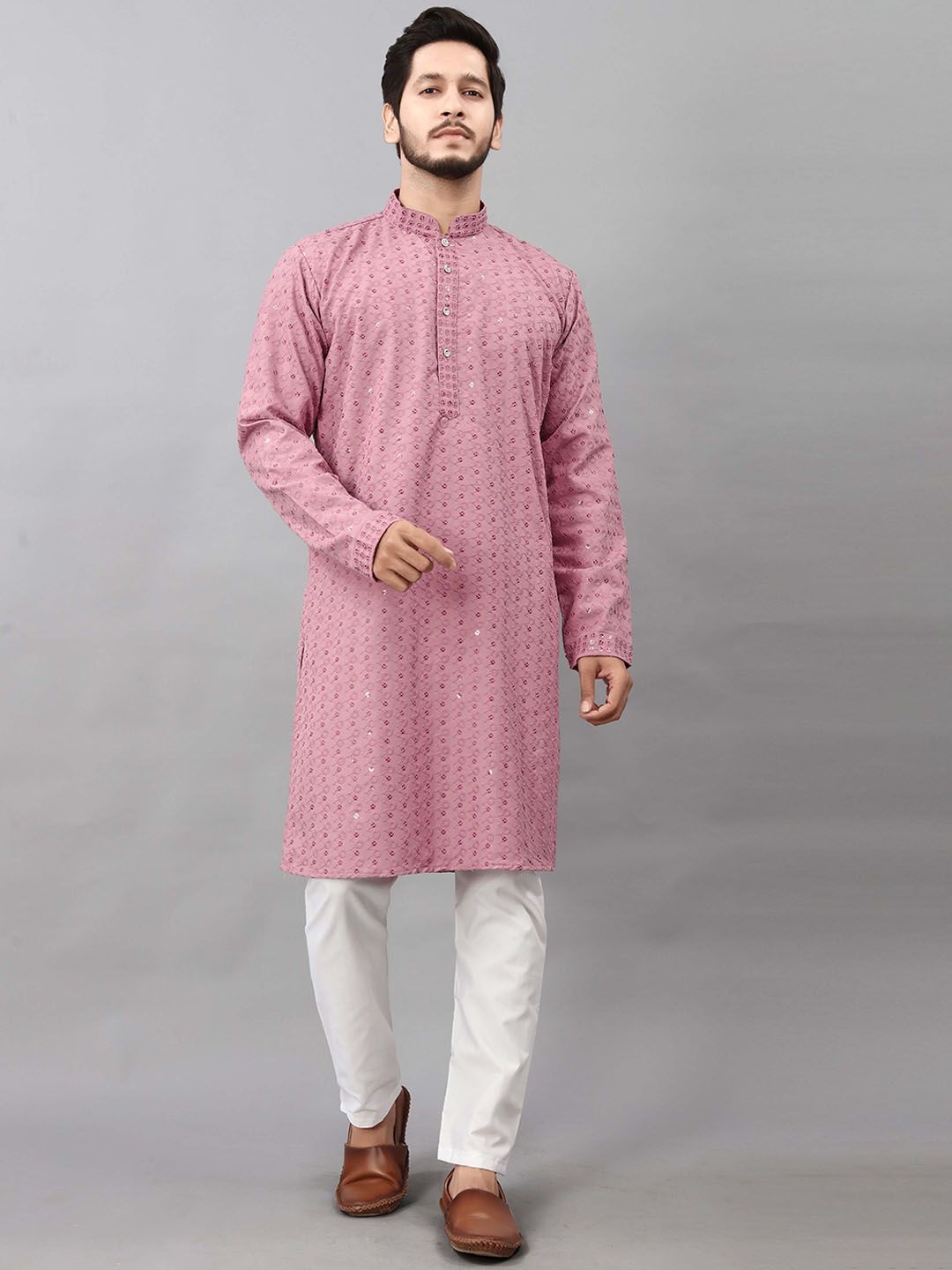 ALMORA Men Ethnic Motifs Embroidered Mirror Work Kurta-picture-24