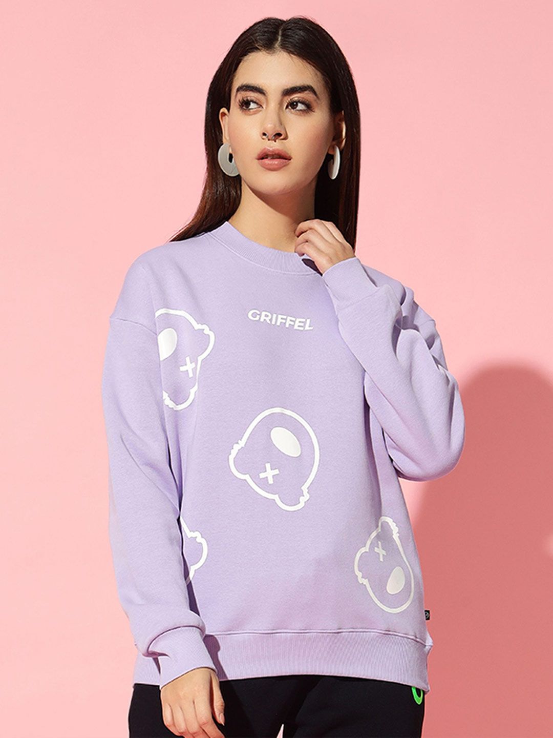 GRIFFEL Women Printed Round Neck Pullover Sweatshirt-picture-15