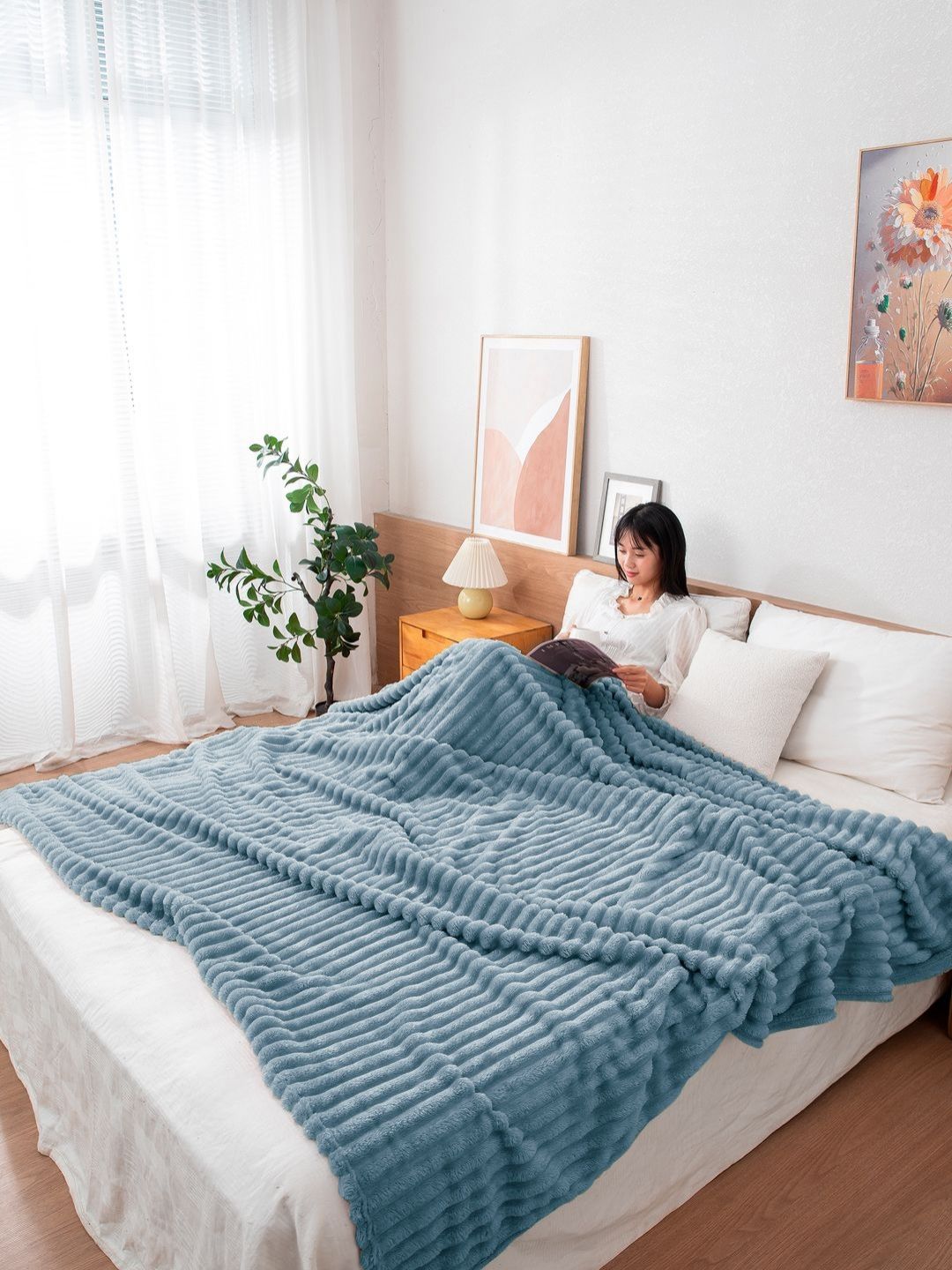 HOKIPO Blue Fleece 210 GSM Double Bed Blanket-picture-22