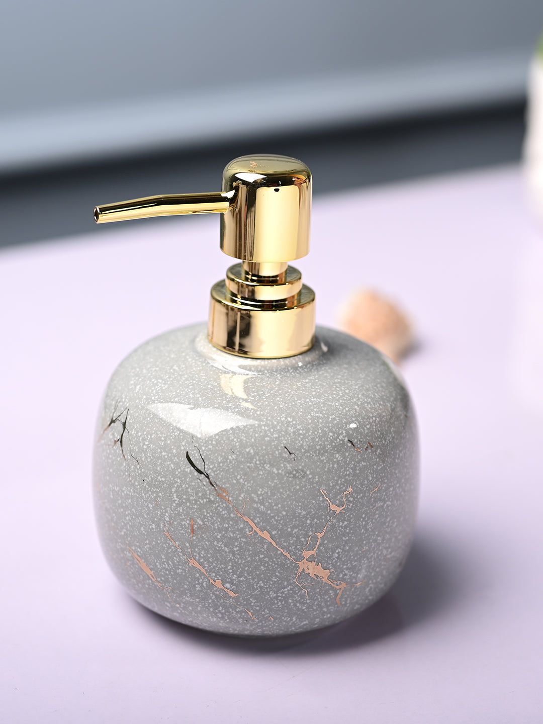 MARKET99 Off White Abstract Printed Cylindrical Ceramic Waterproof Soap Dispenser 300 ml-picture-19