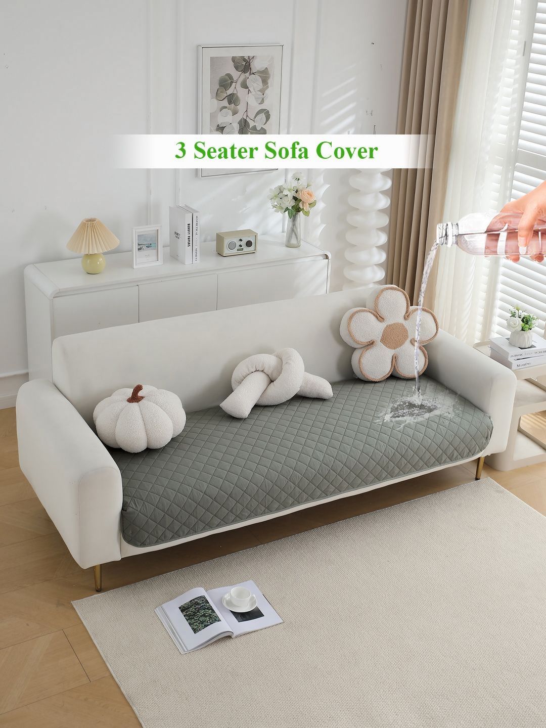 HOKIPO Grey Solid Polyester 1 Piece Sofa Cover-picture-19