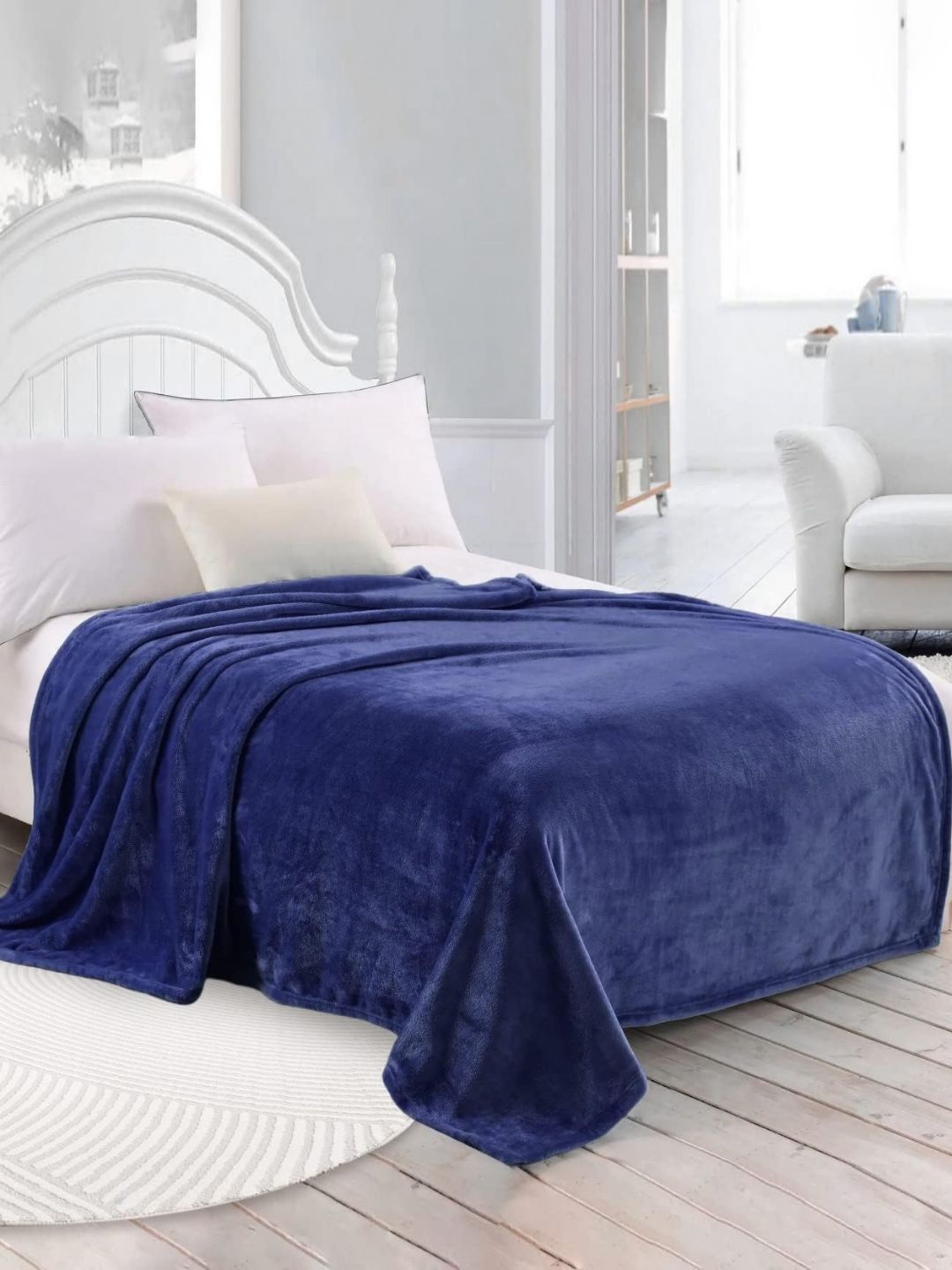MORADO Navy Blue Woollen 300 GSM Double Bed Blanket-image-43