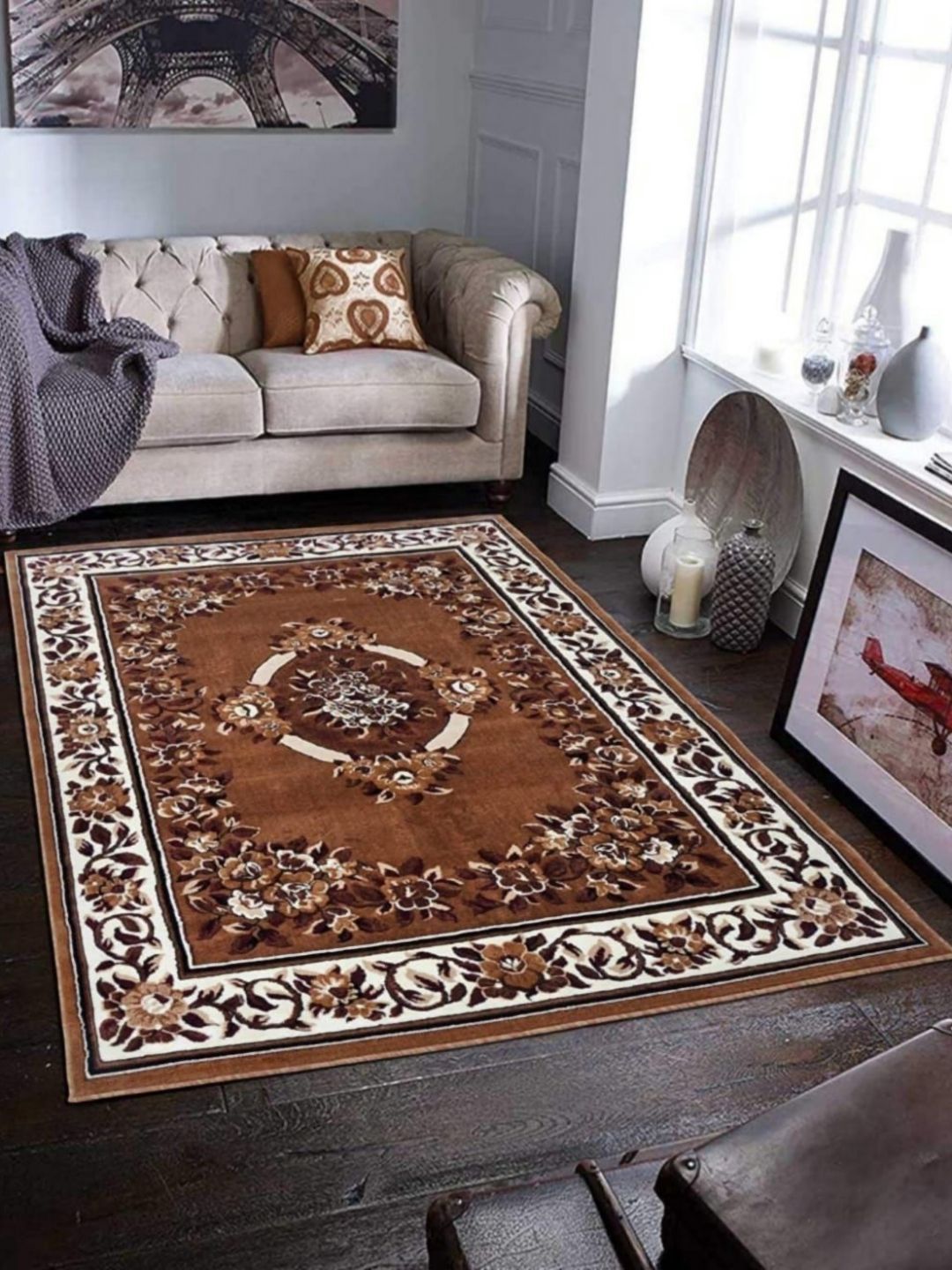 Samjeeda Handloom carpets Black Geometric Anti-Skid Polyester Carpet-picture-38