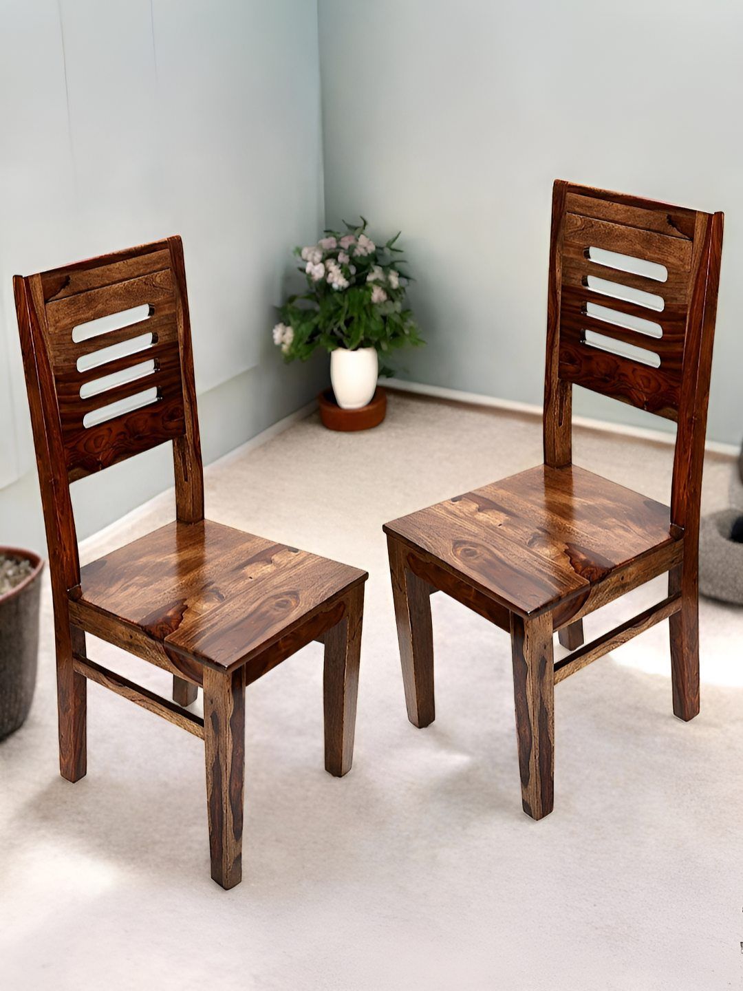 Ikiriya Set Of 2 Brown Wooded DiningChair