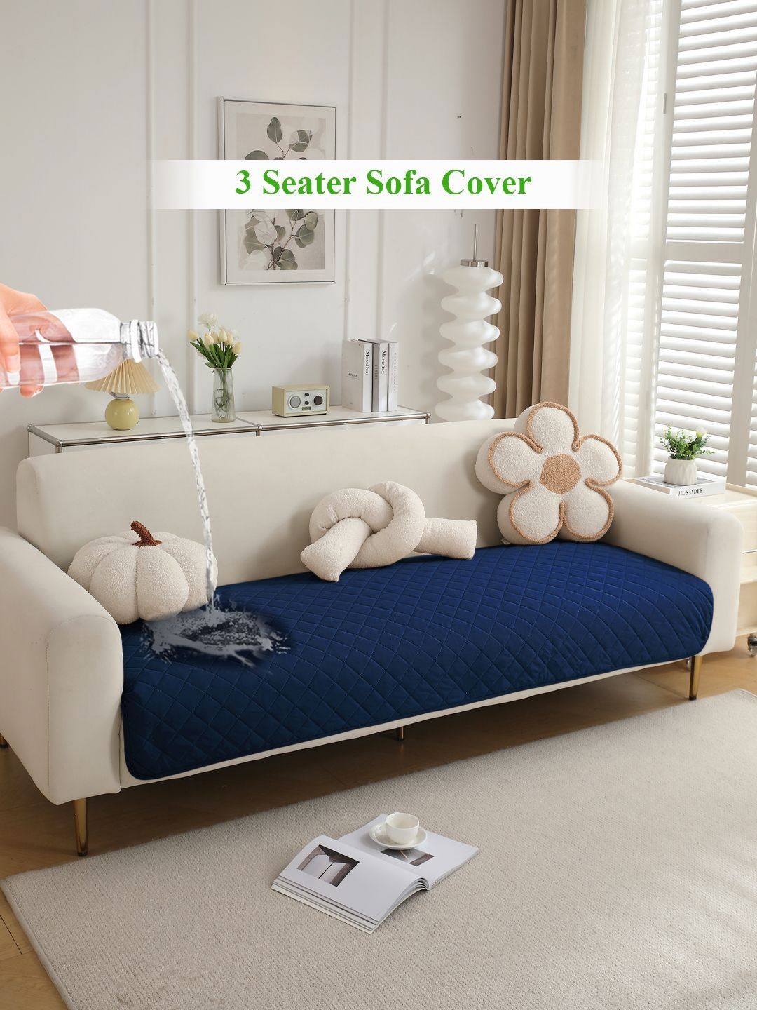 HOKIPO Navy Blue Polyester 1 Piece Sofa Cover-picture-13