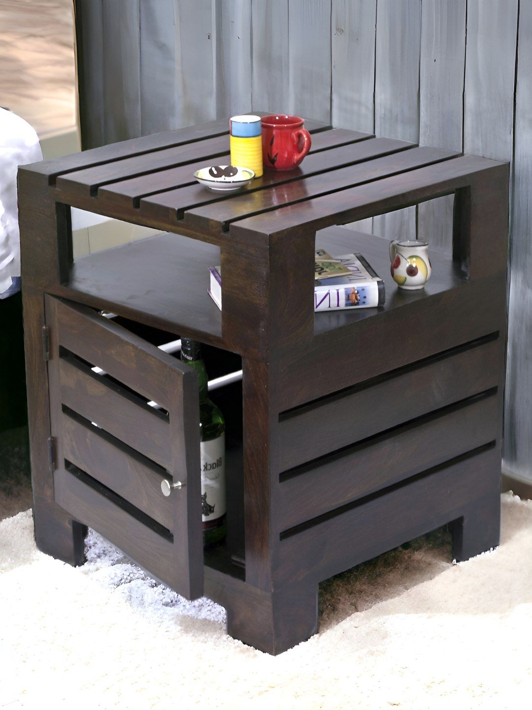 Ikiriya Black Harvey Sheesham Wood Contemporary Bedside Table