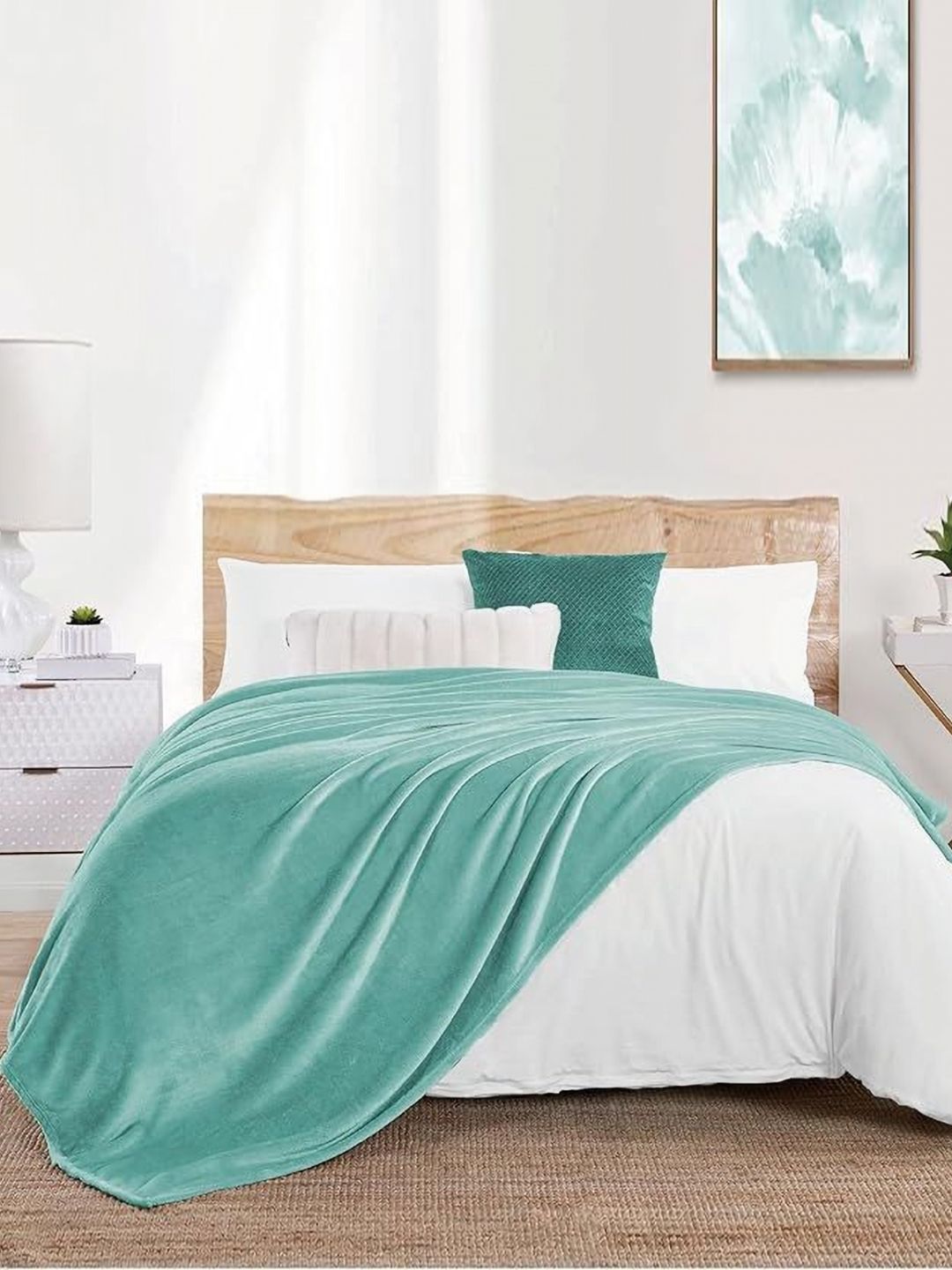 MORADO Sea Green Woollen 300 GSM Double Bed Blanket-image-44