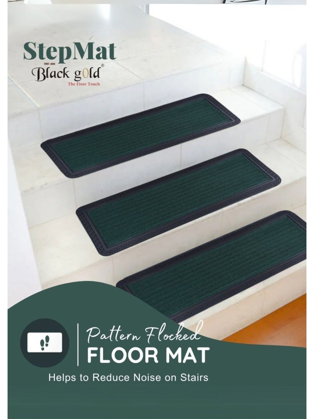 Black gold 2-Pcs Green & Black Textured Anti Skid Step Mat-picture-47