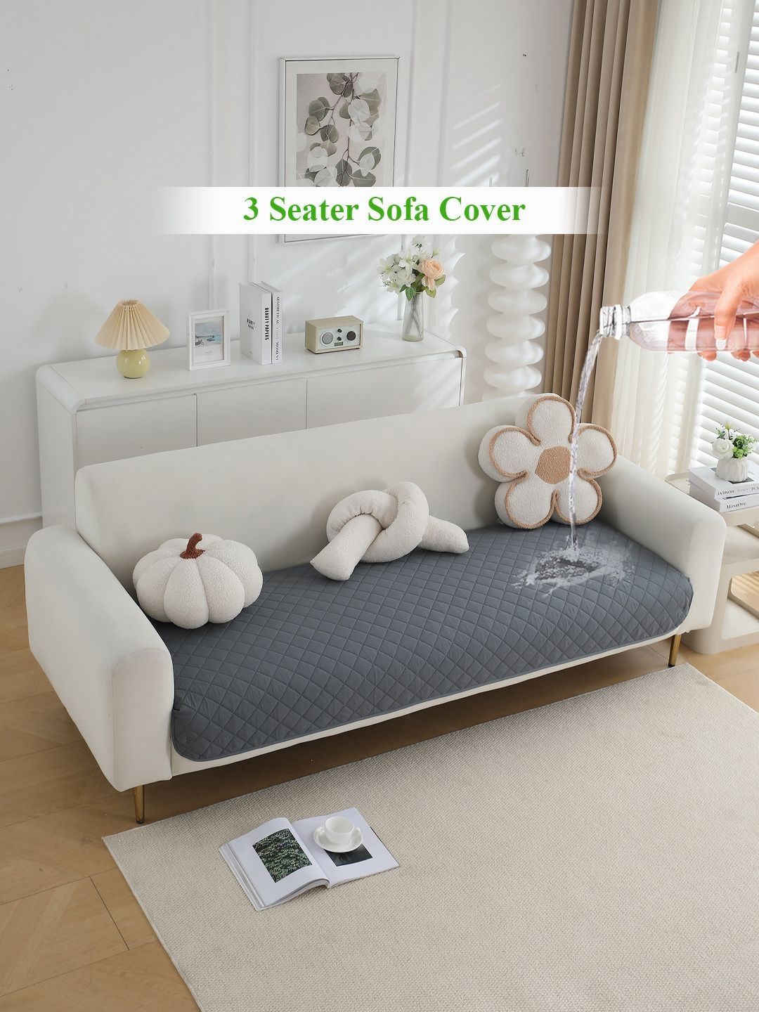 HOKIPO Grey Polyester 1 Piece Sofa Cover-picture-30