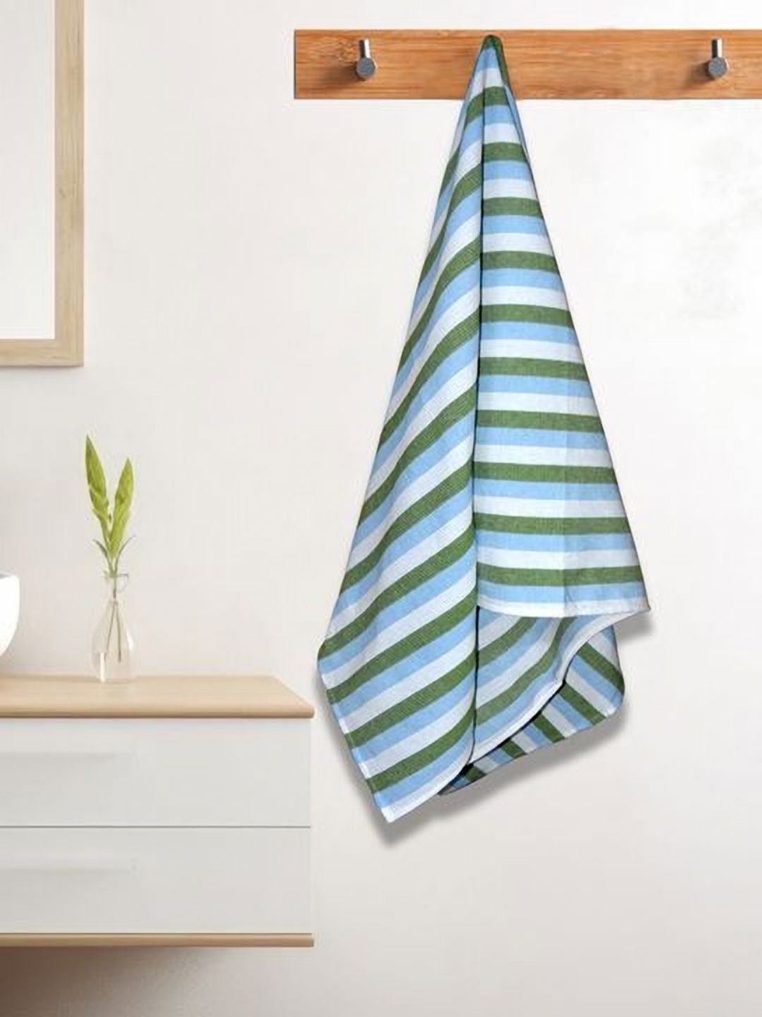 Aura Green & White 1 Striped Cotton 210 GSM Bath Towel-picture-26