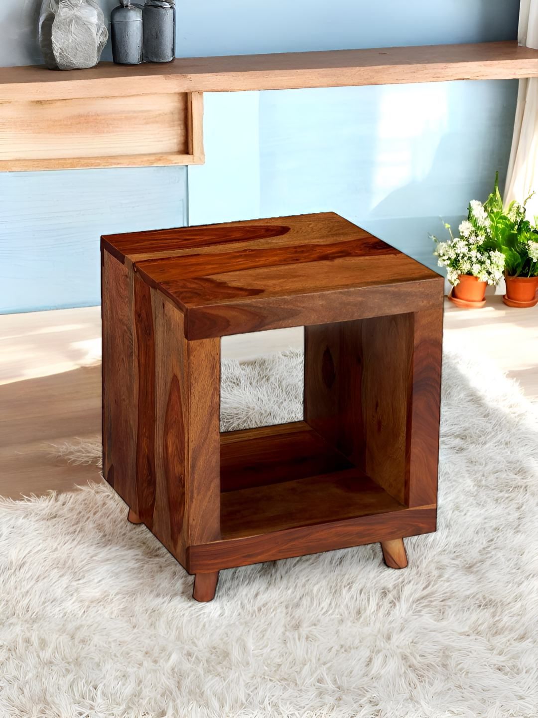 Ikiriya Beige Wood Contemporary Rectangle Bedside Table