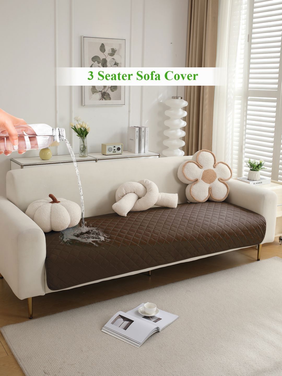 HOKIPO Brown Polyester 1 Piece Sofa Cover-picture-12