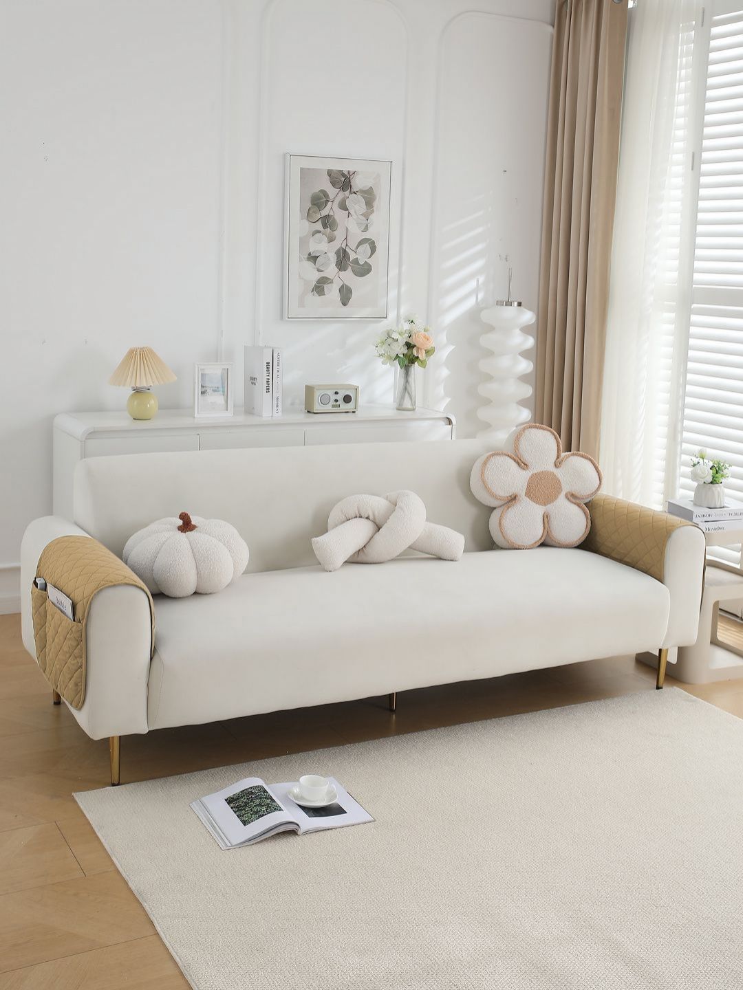 HOKIPO Brown Polyester 2 Piece Sofa Cover With Arms-image-17