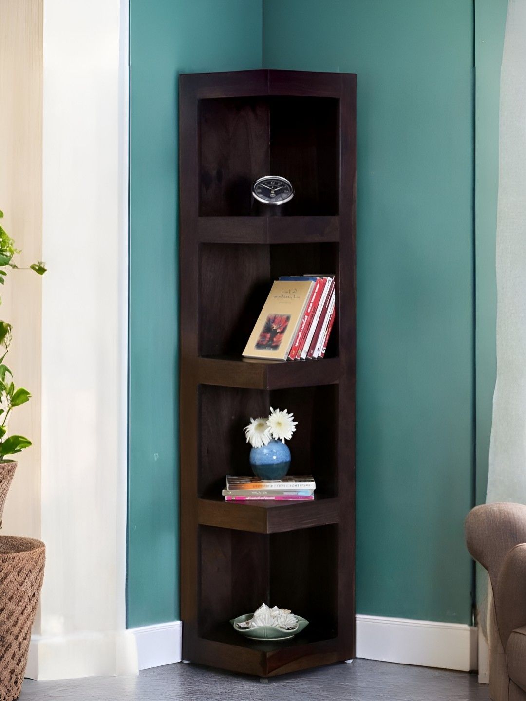Ikiriya Black Wood Accent Book Shelf