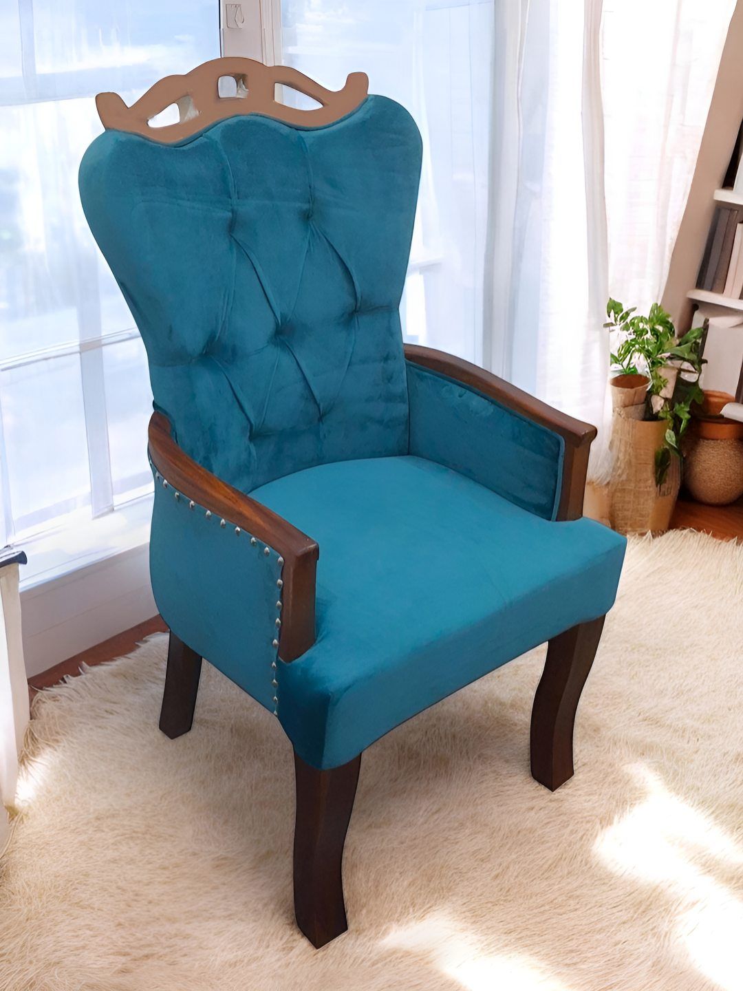 Ikiriya Turquoise Blue Wooded Lounge Chair