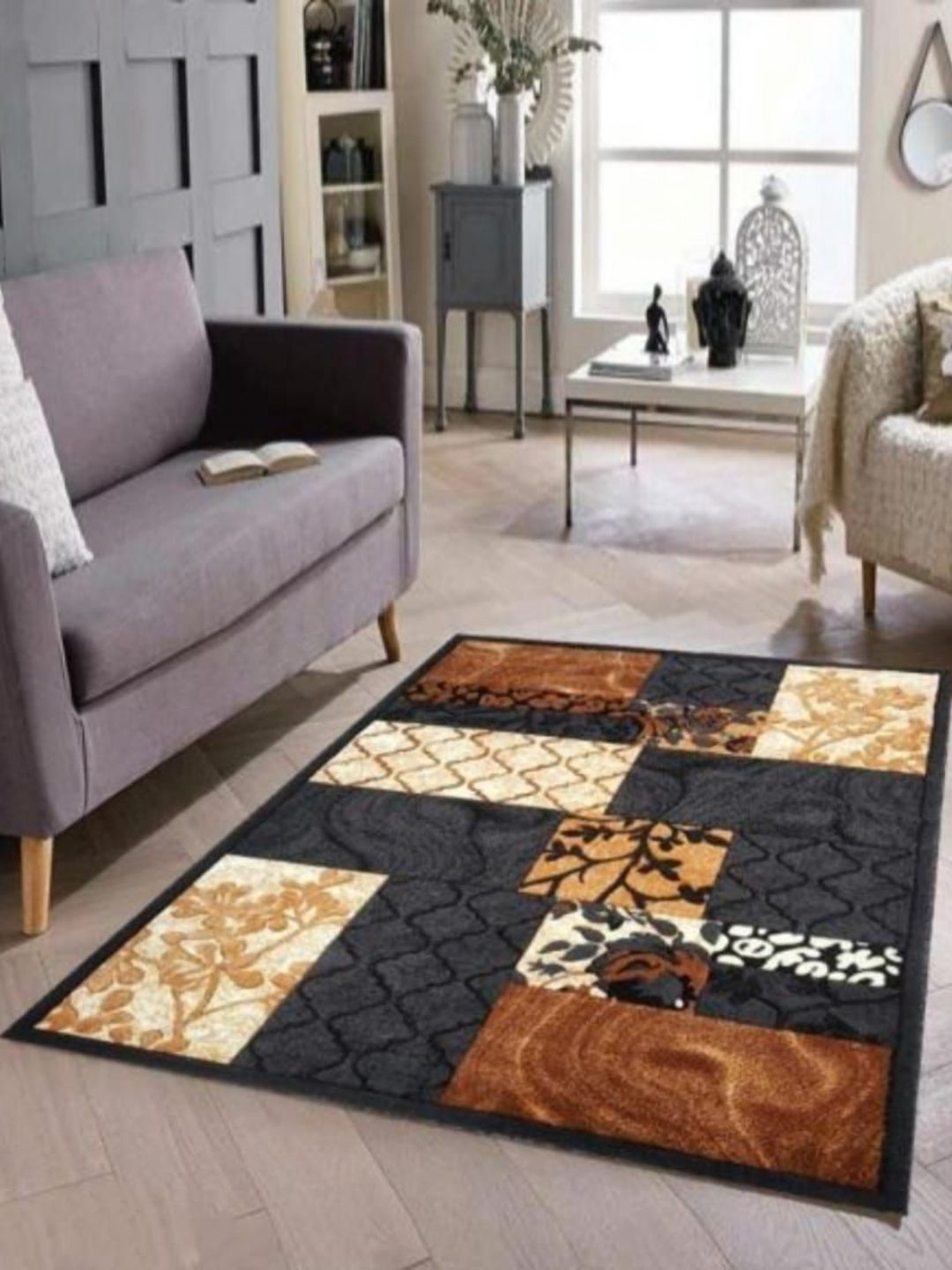 Samjeeda Handloom carpets Black Geometric Anti-Skid Polyester Carpet-image-48