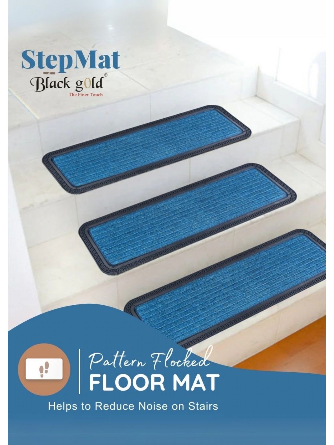 Black Gold Pack Of 3 Blue & Black Striped Runners-image-22