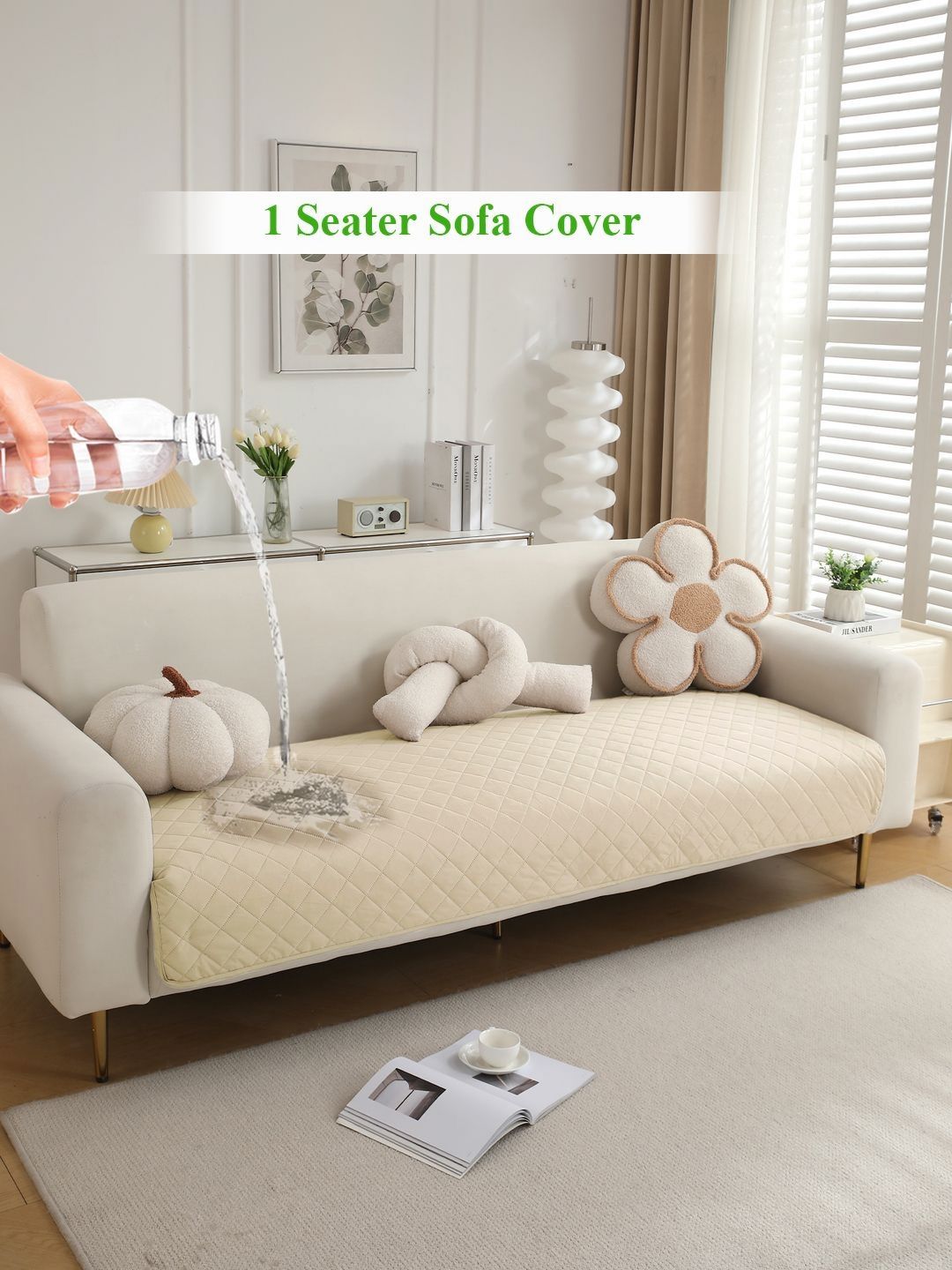 HOKIPO Cream-Coloured Polyester 1 Piece Sofa Cover-picture-40