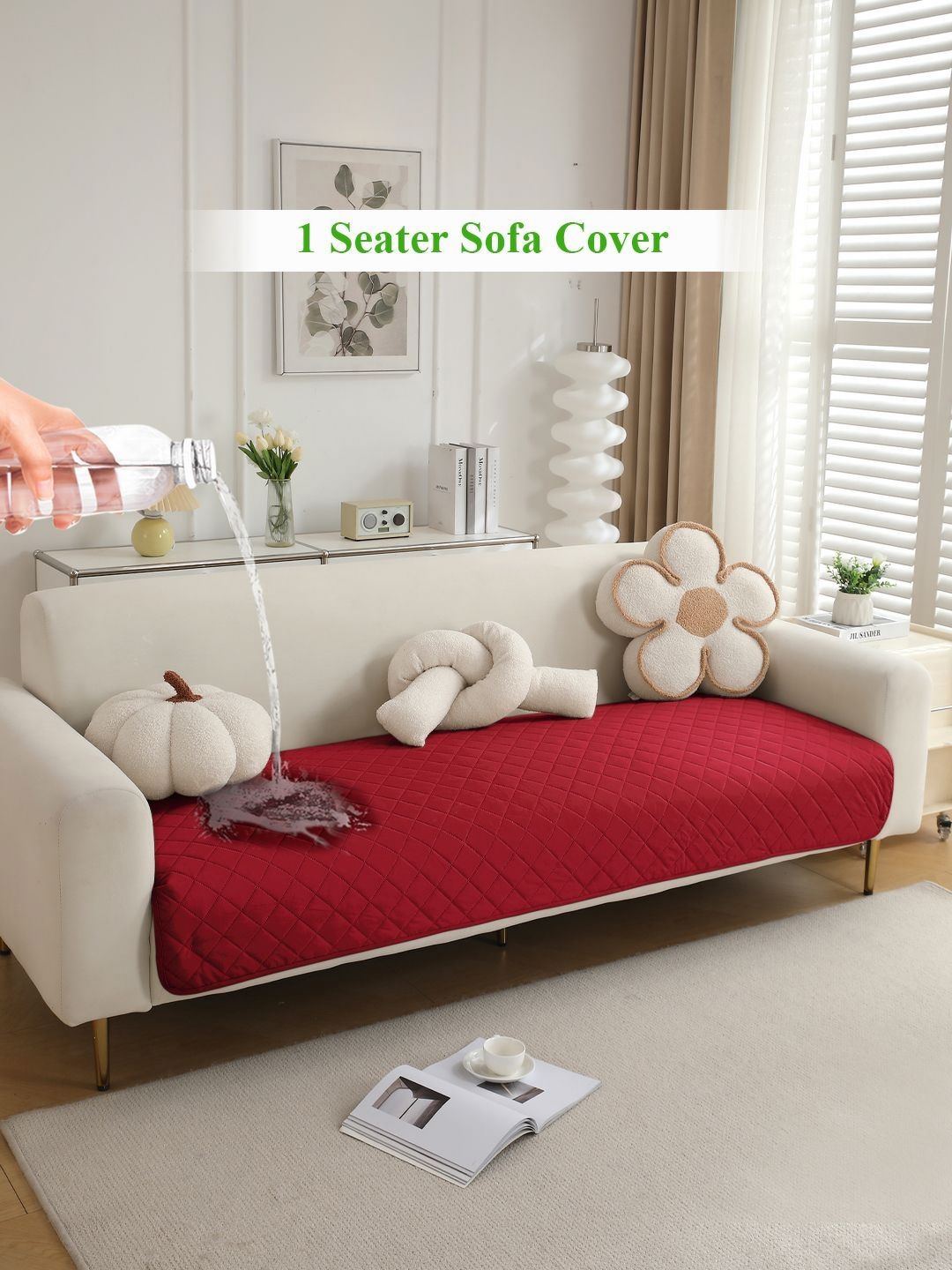 HOKIPO Red Polyester 1 Piece Sofa Cover-picture-36