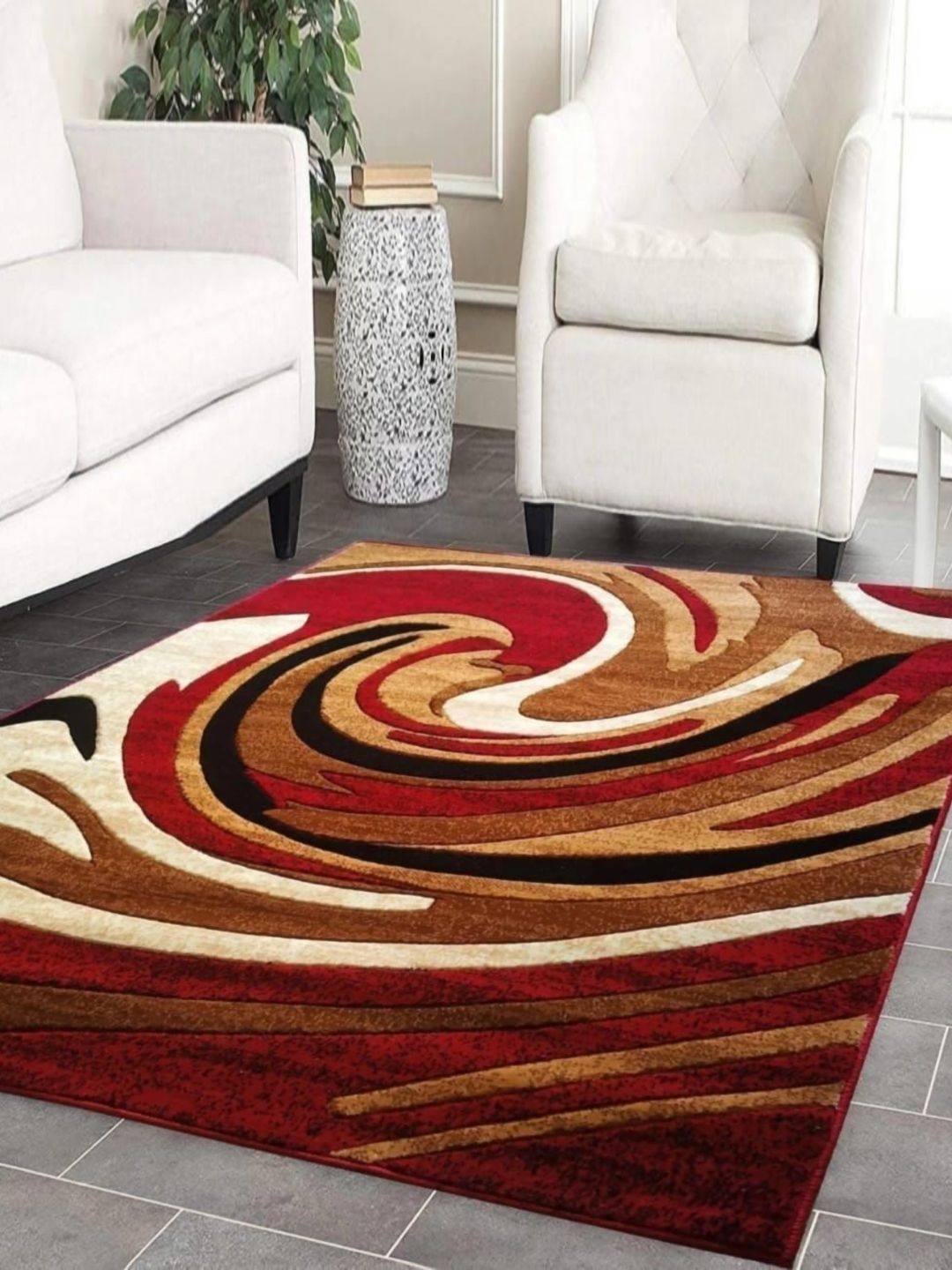 Samjeeda Handloom carpets Black Geometric Anti-Skid Polyester Carpet-picture-31