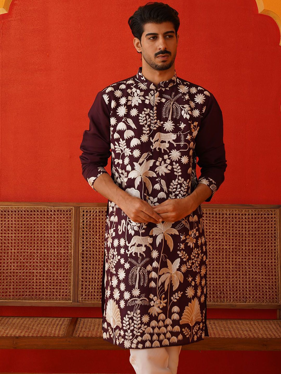 Jompers Men Floral Embroidered Chikankari Floral Kurta-picture-20