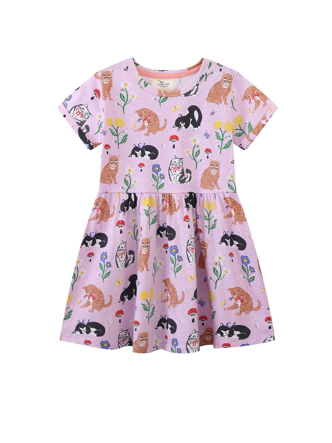 LULU & SKY Girls Conversational Printed Cotton A-Line Above Knee Dress-picture-41