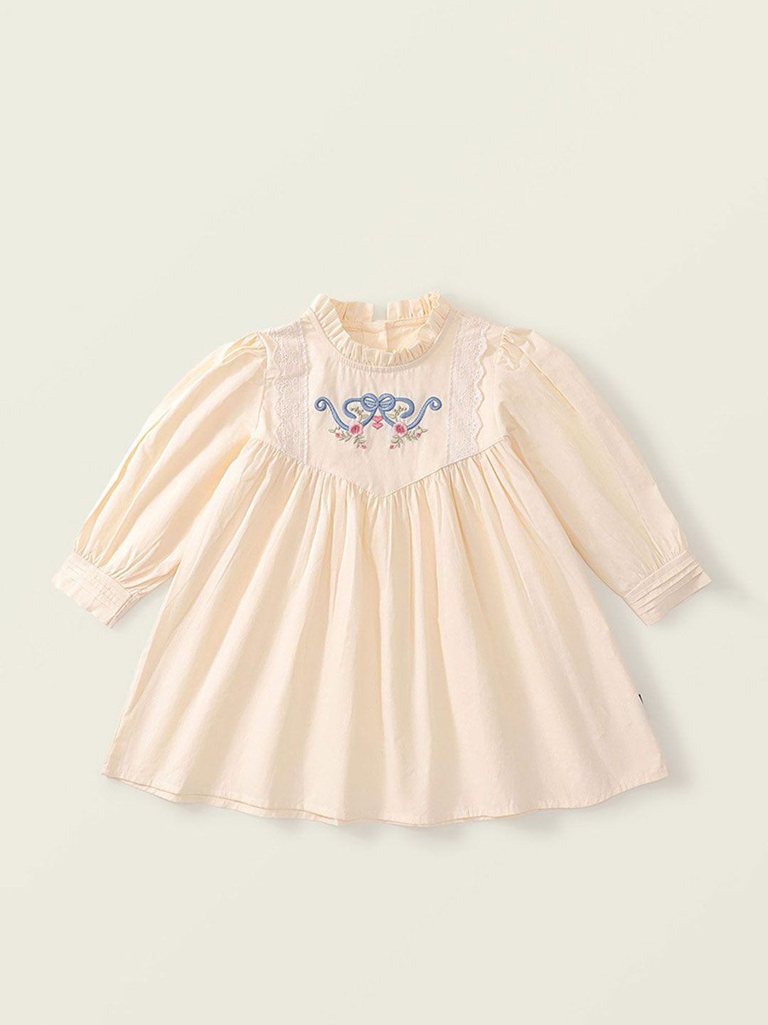 LULU & SKY Girls Embroidered Puff Sleeve Cotton A-Line Dress-picture-29