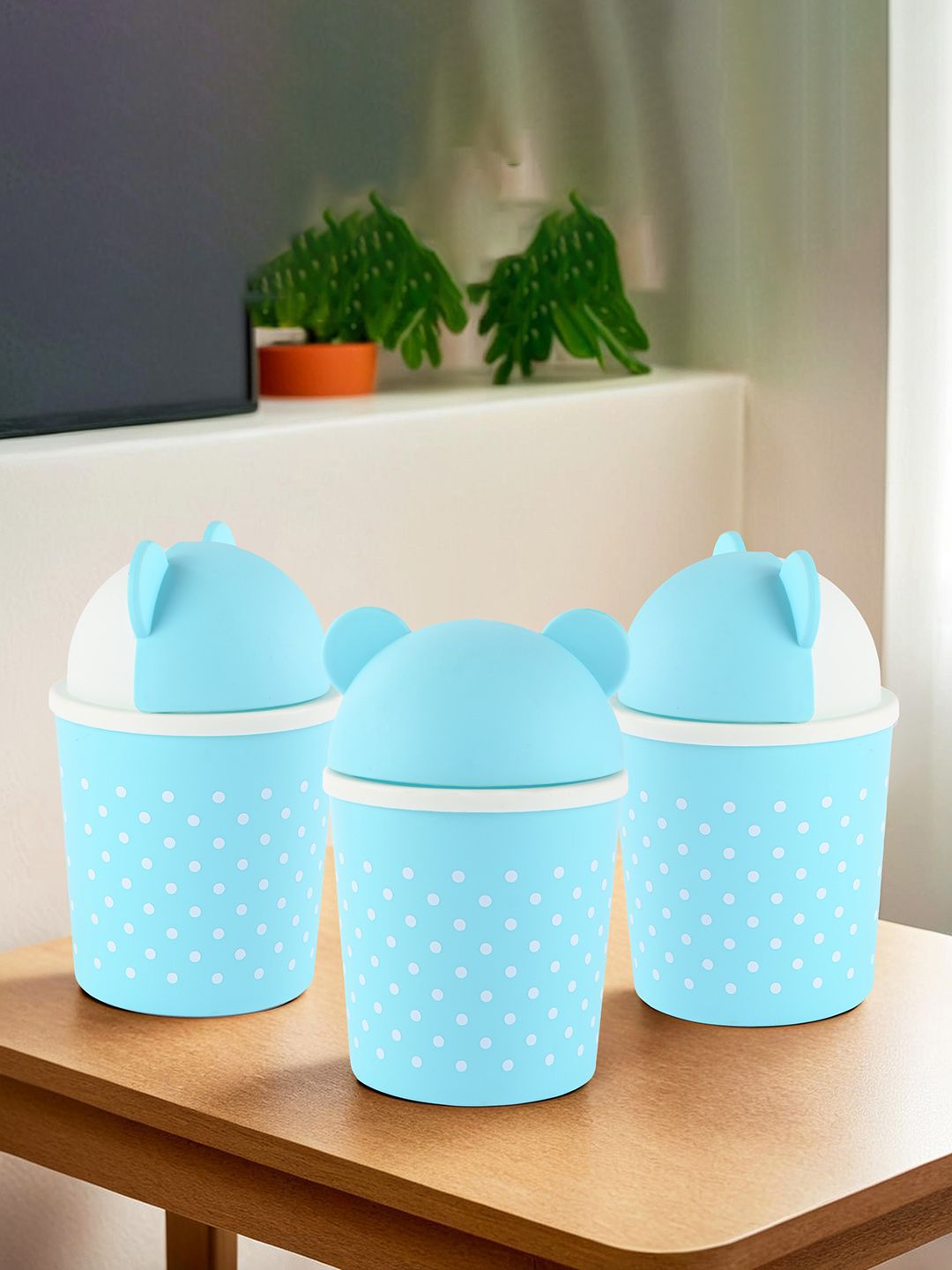 Kuber Industries Set Of 3 Blue and White Table Dustbins1L-picture-15