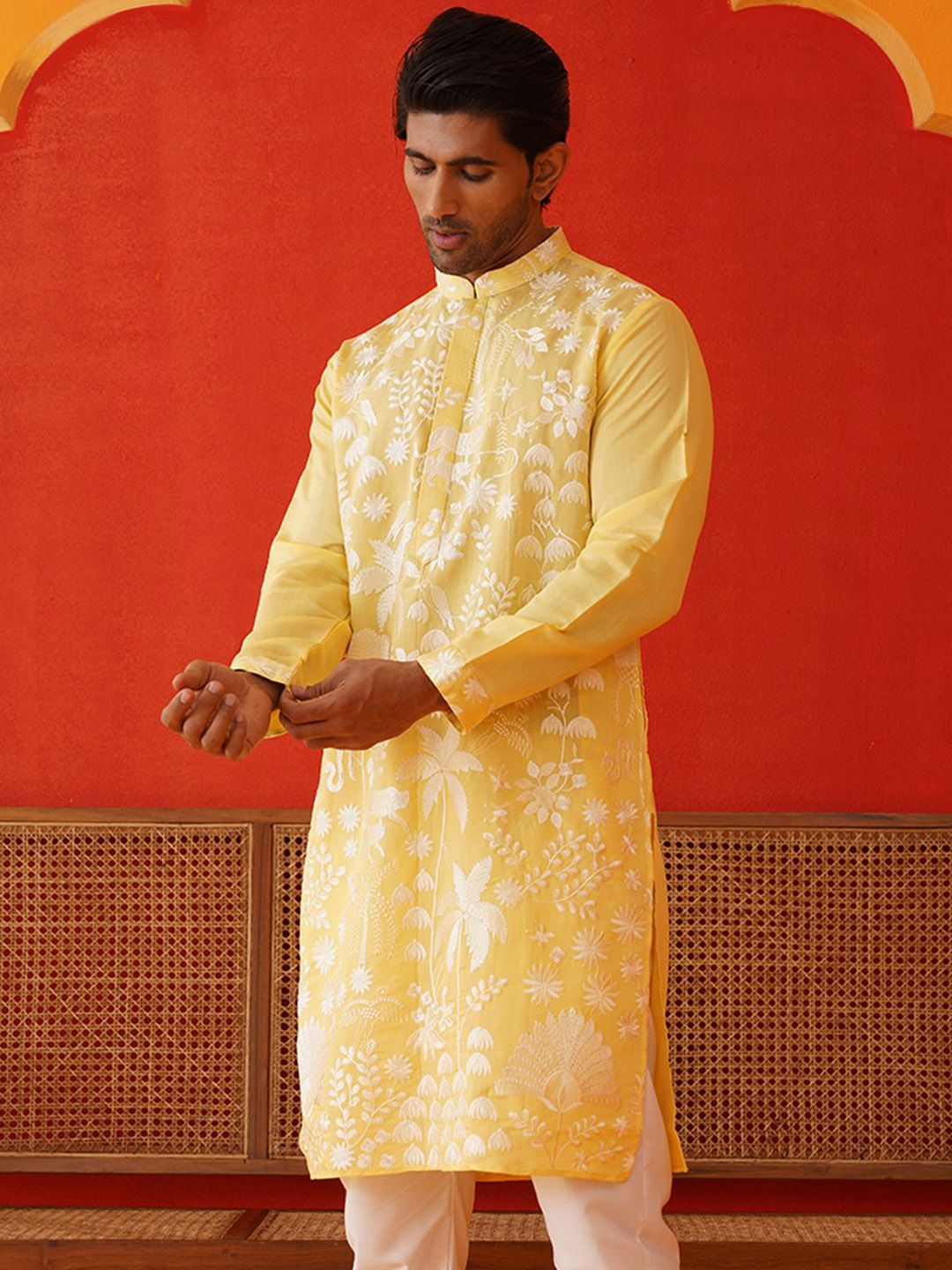 Jompers Men Floral Embroidered Chikankari Floral Kurta-picture-41
