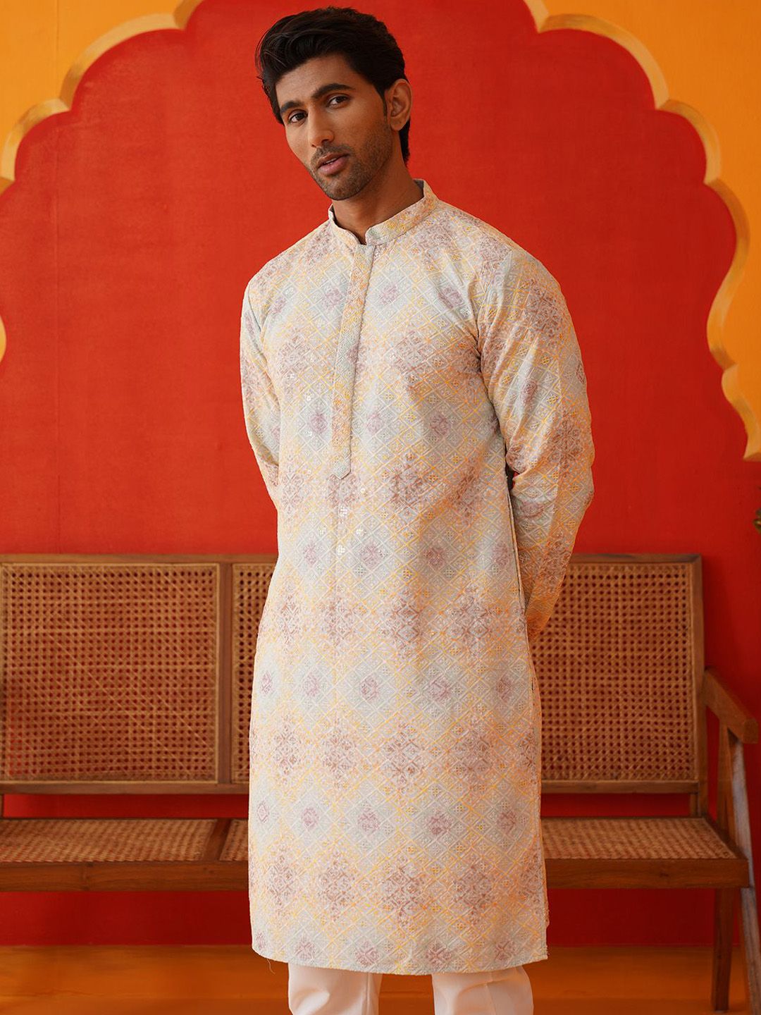 Jompers Men Geometric Embroidered Sequinned Kurta-picture-31