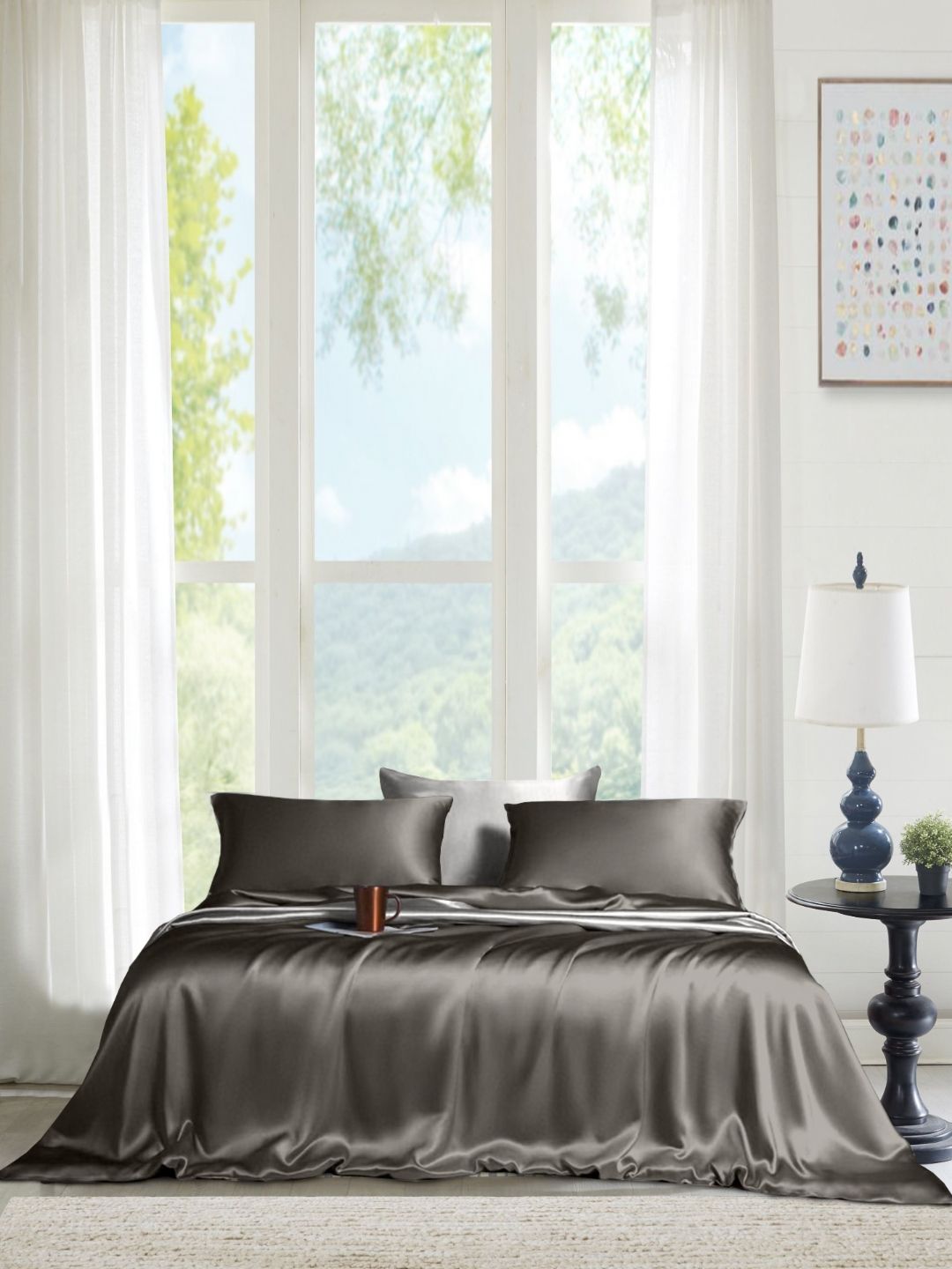 THE LINEN COMPANY Charcoal 300 TC Bamboo Queen Bedsheet Set 2.28 m x 2.54 m-picture-38