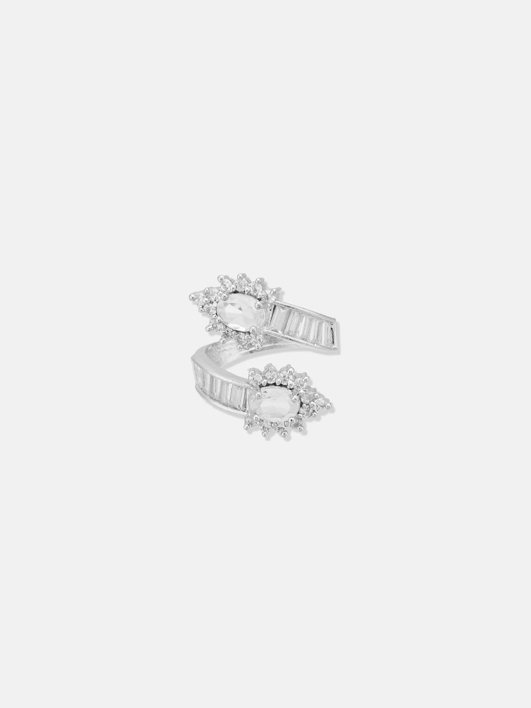 ATIBELLE Set Of 2 Silver Plated CZ-Studded Adjustable Finger Rings
