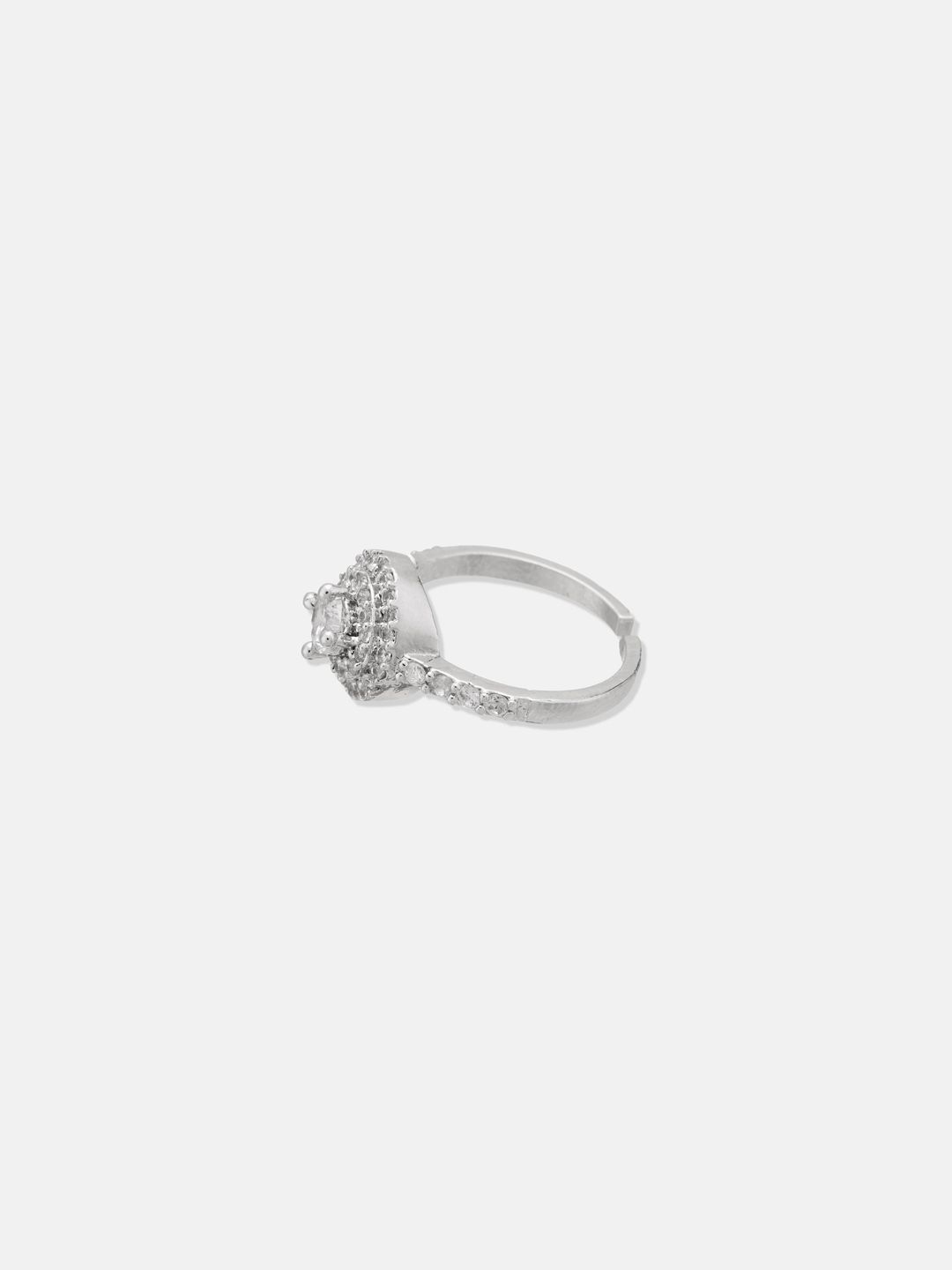 ATIBELLE Set Of 2 Silver Plated CZ-Studded Adjustable Finger Rings