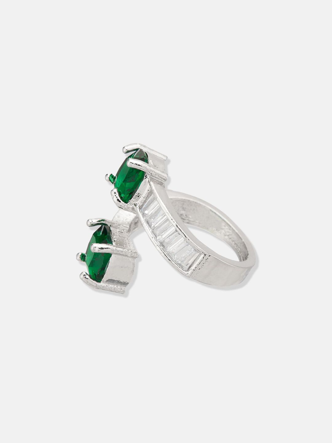 ATIBELLE Set Of 2 Silver-Plated CZ-Studded Adjustable Finger Rings