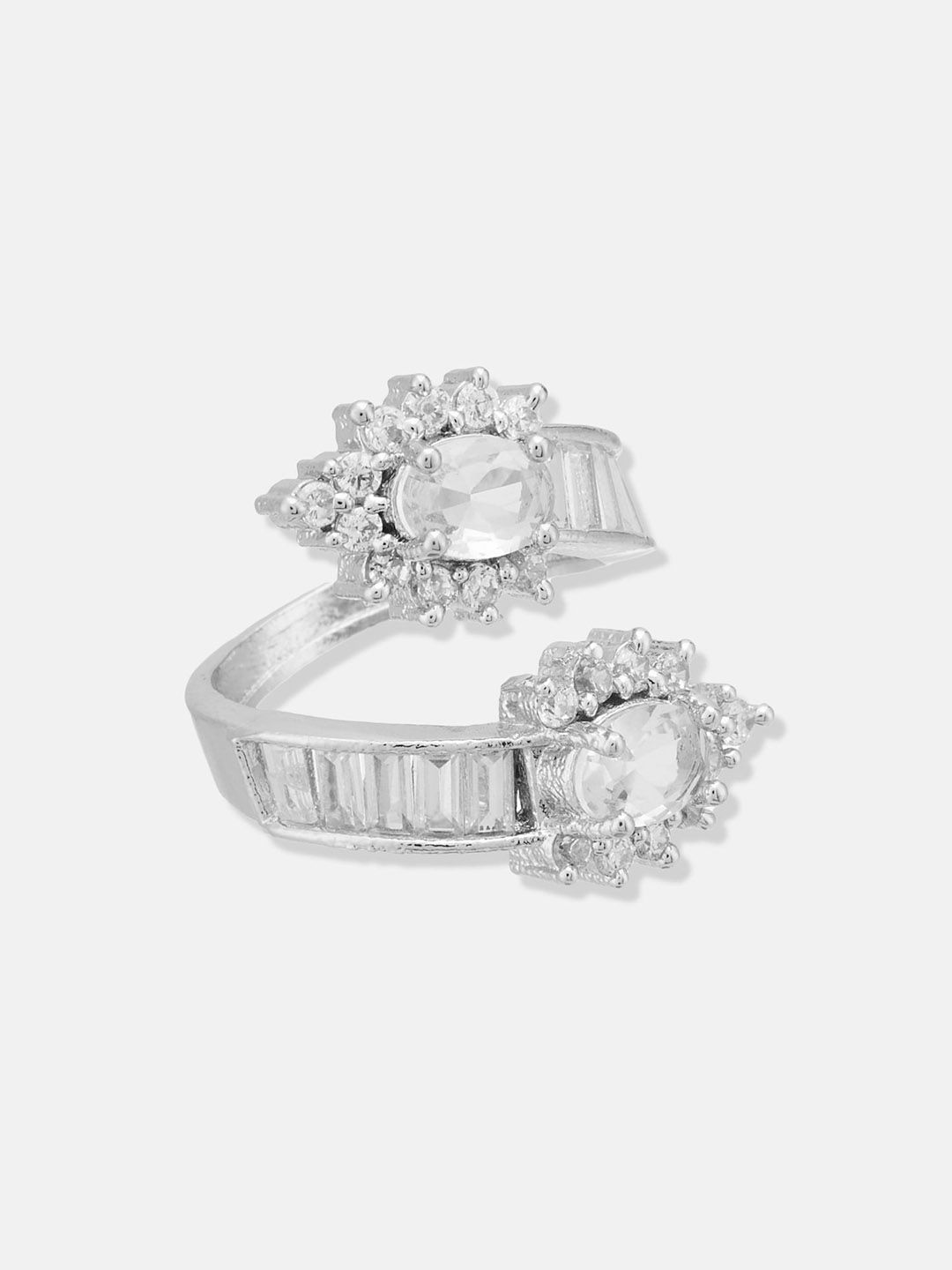 ATIBELLE Set Of 3 Silver-Plated CZ-Studded Adjustable Finger Rings