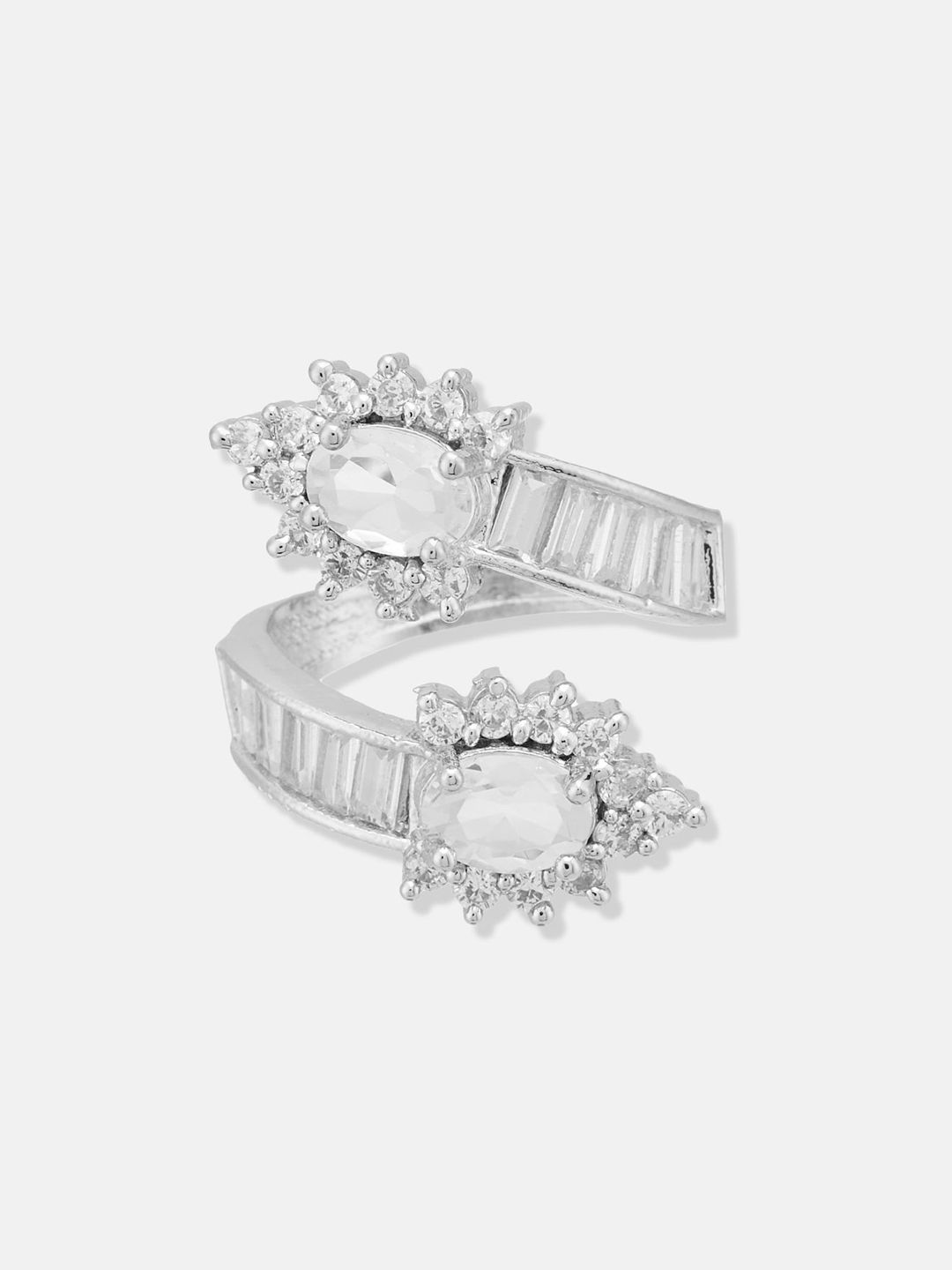 ATIBELLE Set Of 2 Silver-Plated CZ-Studded Adjustable Finger Rings