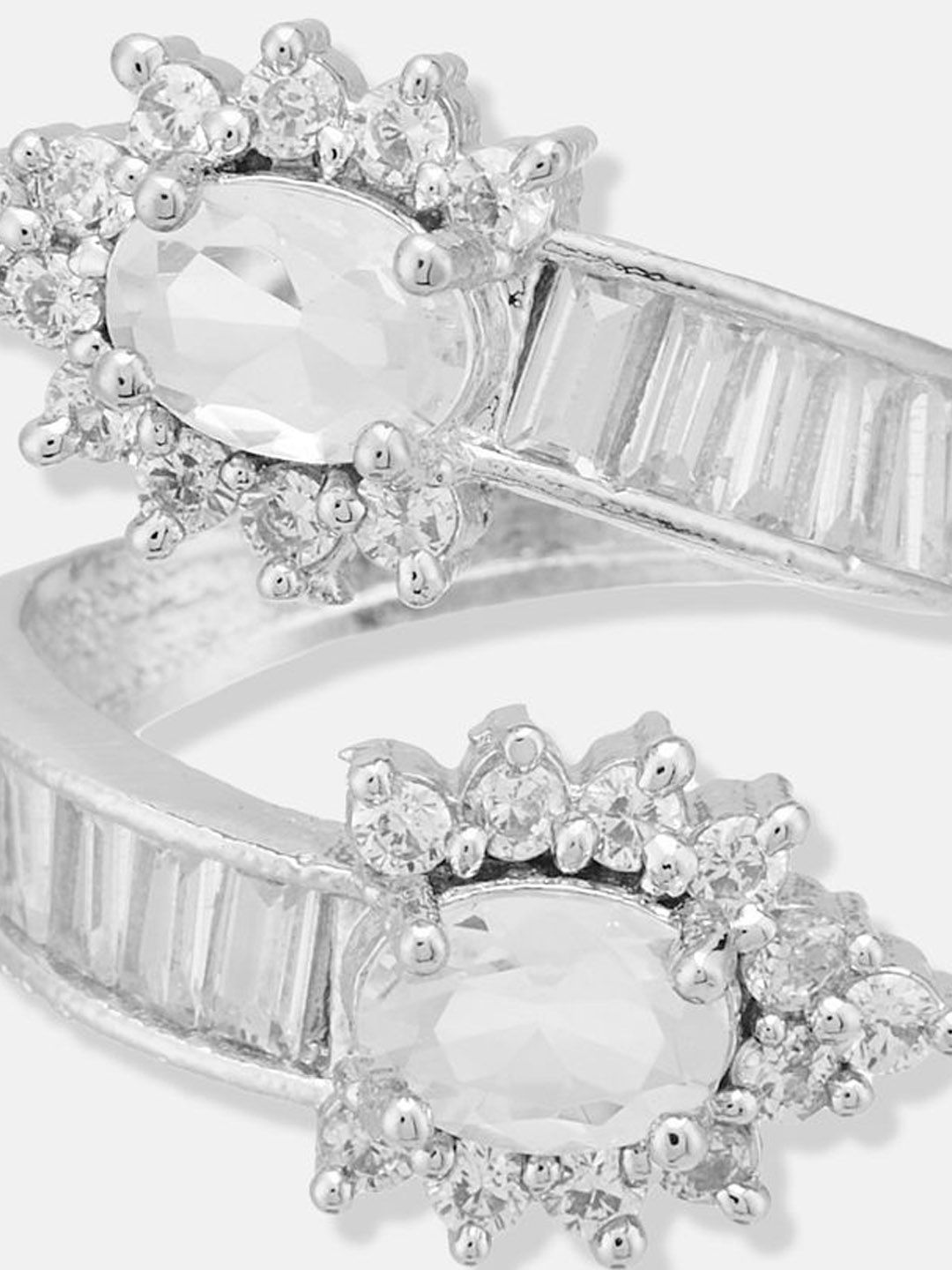 ATIBELLE Set Of 3 Silver-Plated CZ-Studded Adjustable Finger Rings