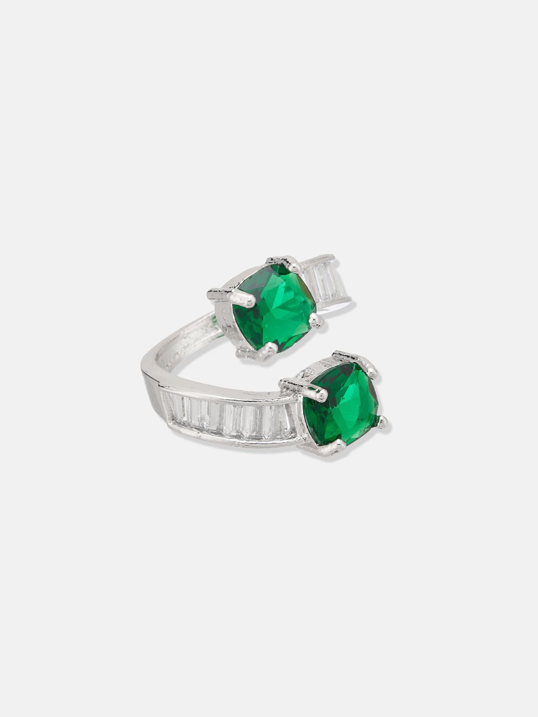 ATIBELLE Set Of 2 Silver-Plated CZ-Studded Adjustable Finger Rings
