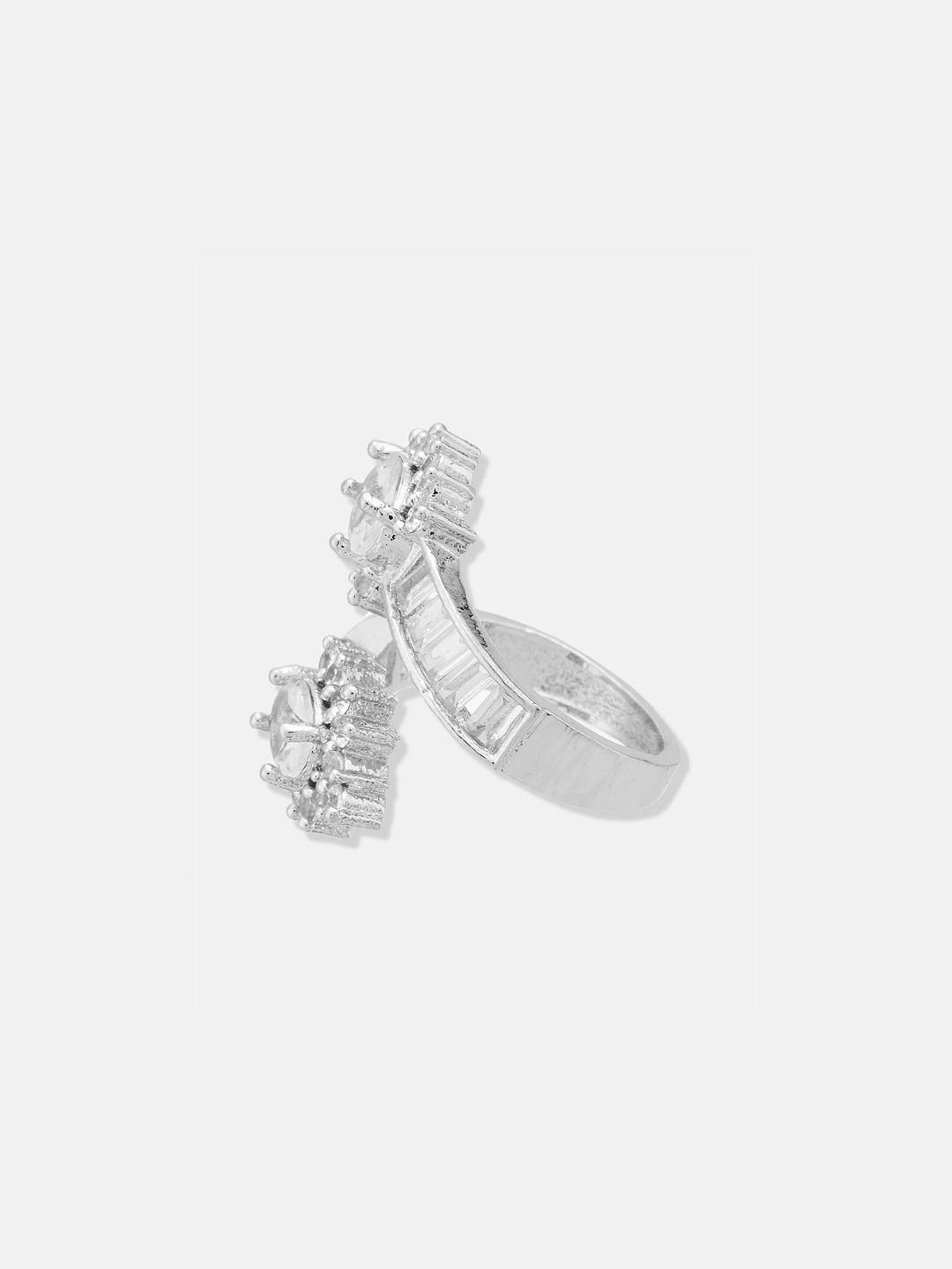 ATIBELLE Set Of 3 Silver-Plated CZ Studded Adjustable Finger Rings